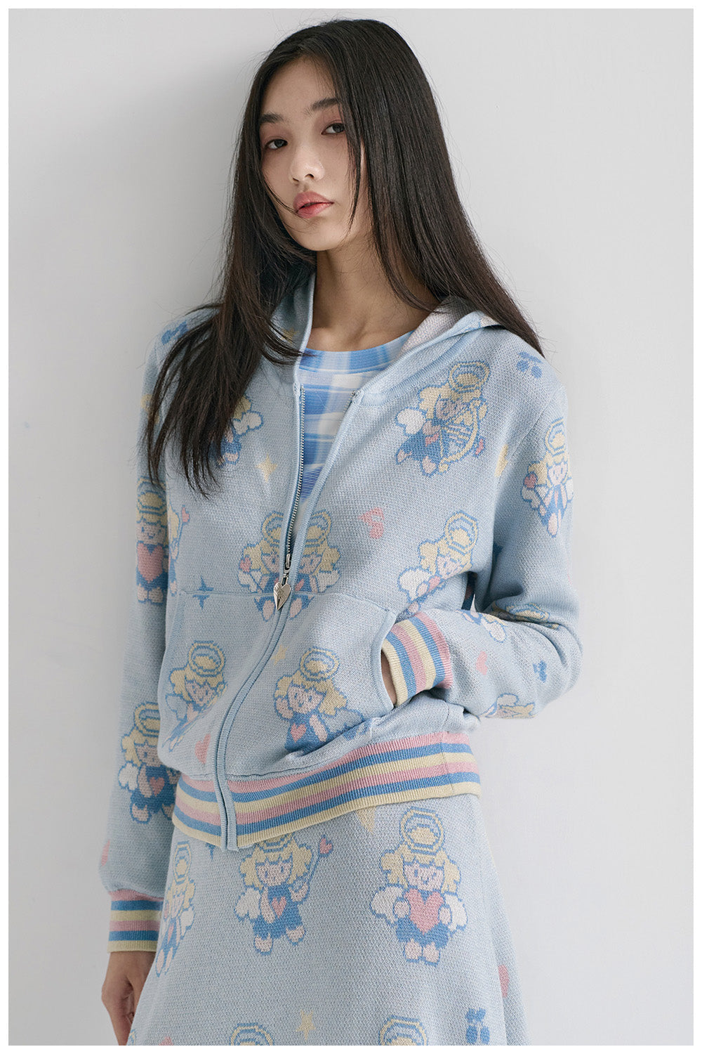 Angel Print Knit Jacket and Skirt Set