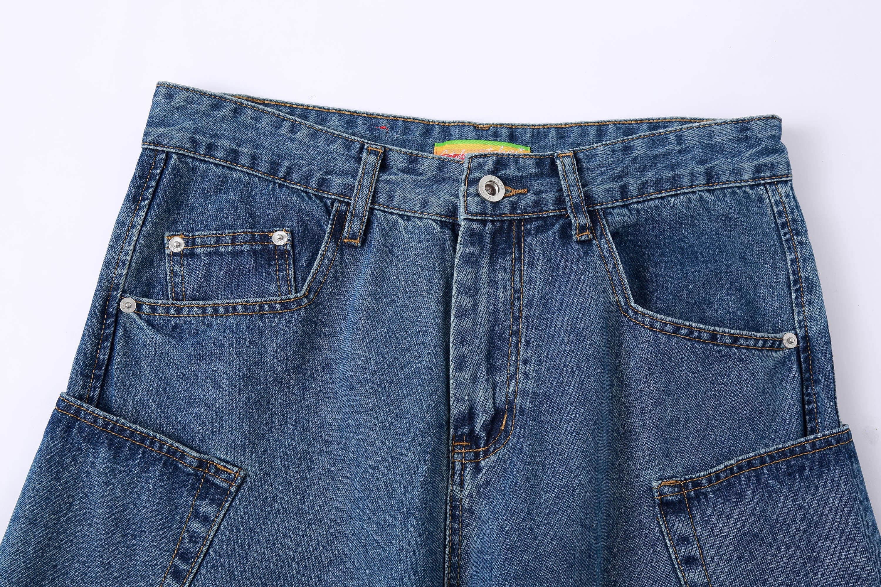 Spliced Baggy Curved Panel Denim Jeans by CLP | Chiclara