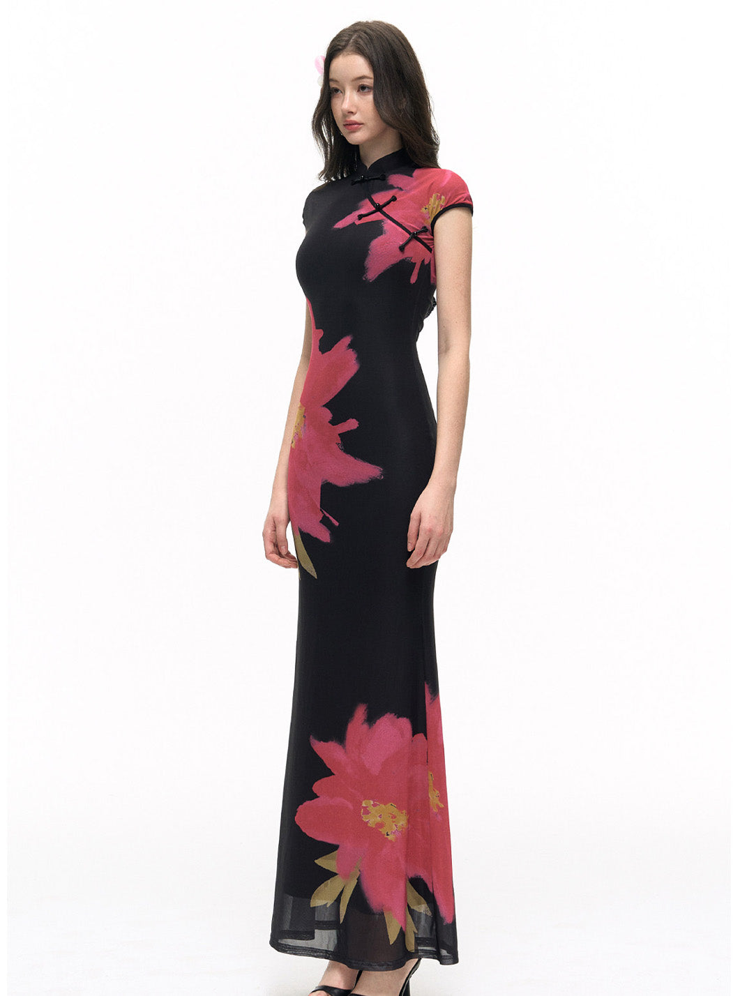 Night Blaze Colorblock Cheongsam Dress