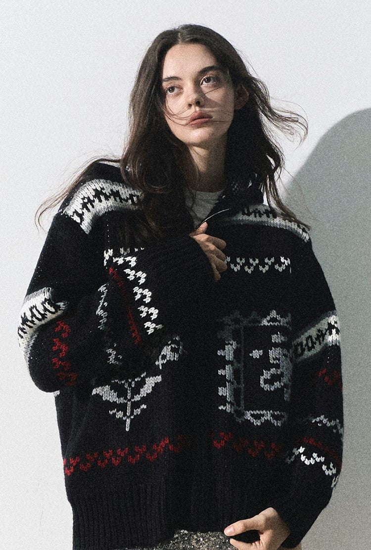 Nordic Fair Isle Zip Knit Sweater