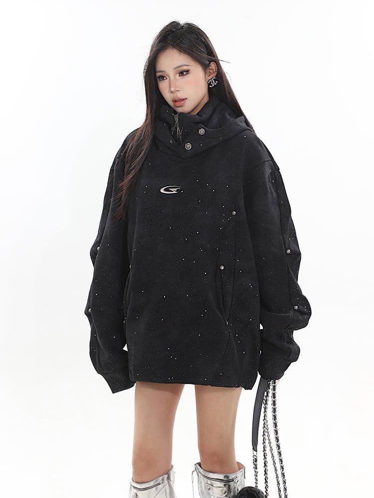 Oversized Button-Up Hoodie Top - chiclara