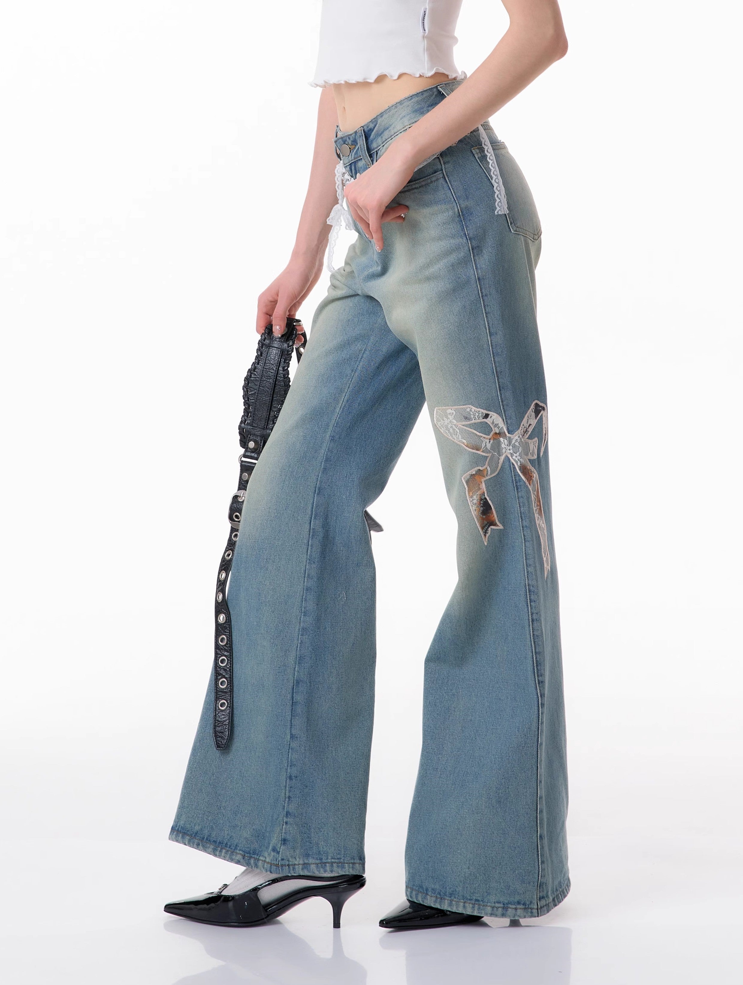 Bow Patch Flare Jeans