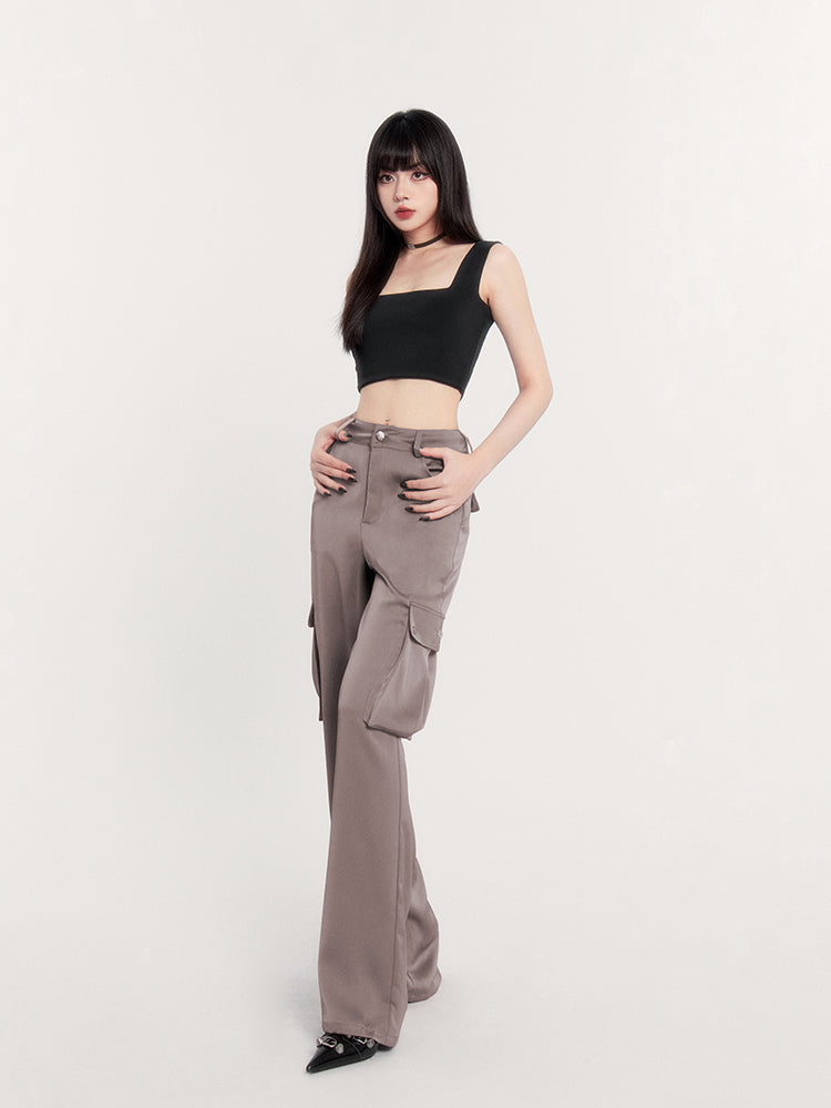 Mist Silky High Waist Cargo Pants