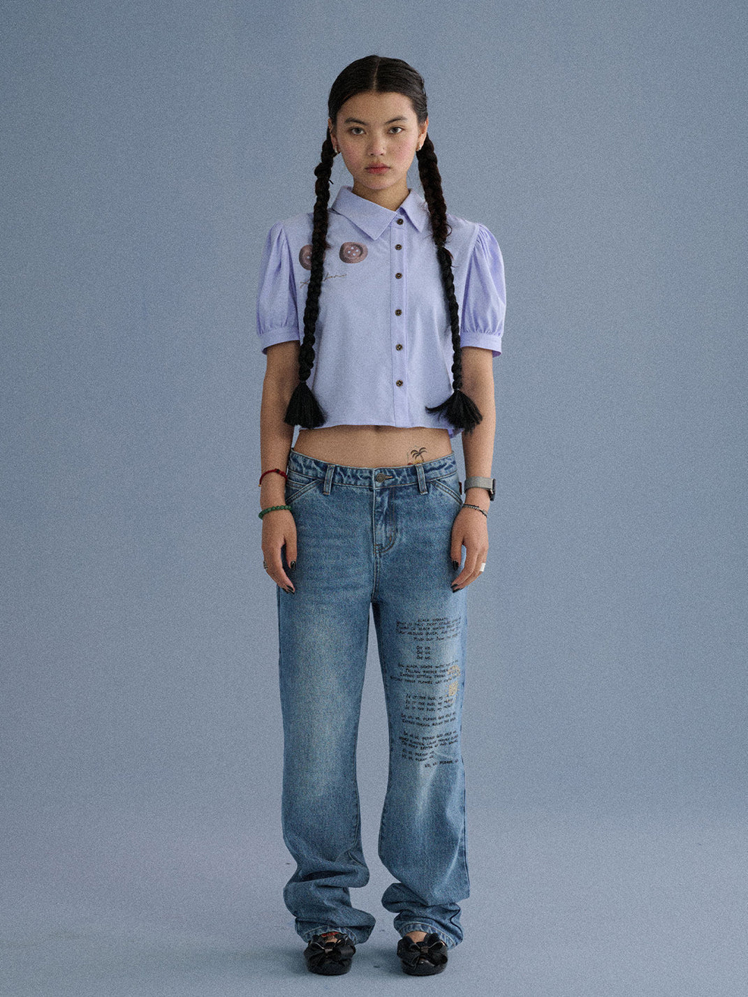 Distressed Letter Print Jeans
