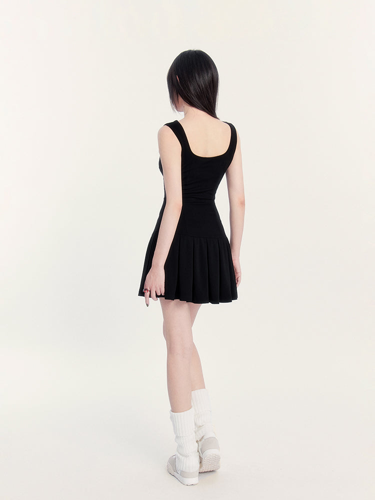 Square Neck Pleated Tennis Dress