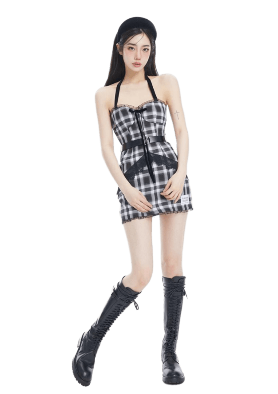 Halterneck Plaid Dress