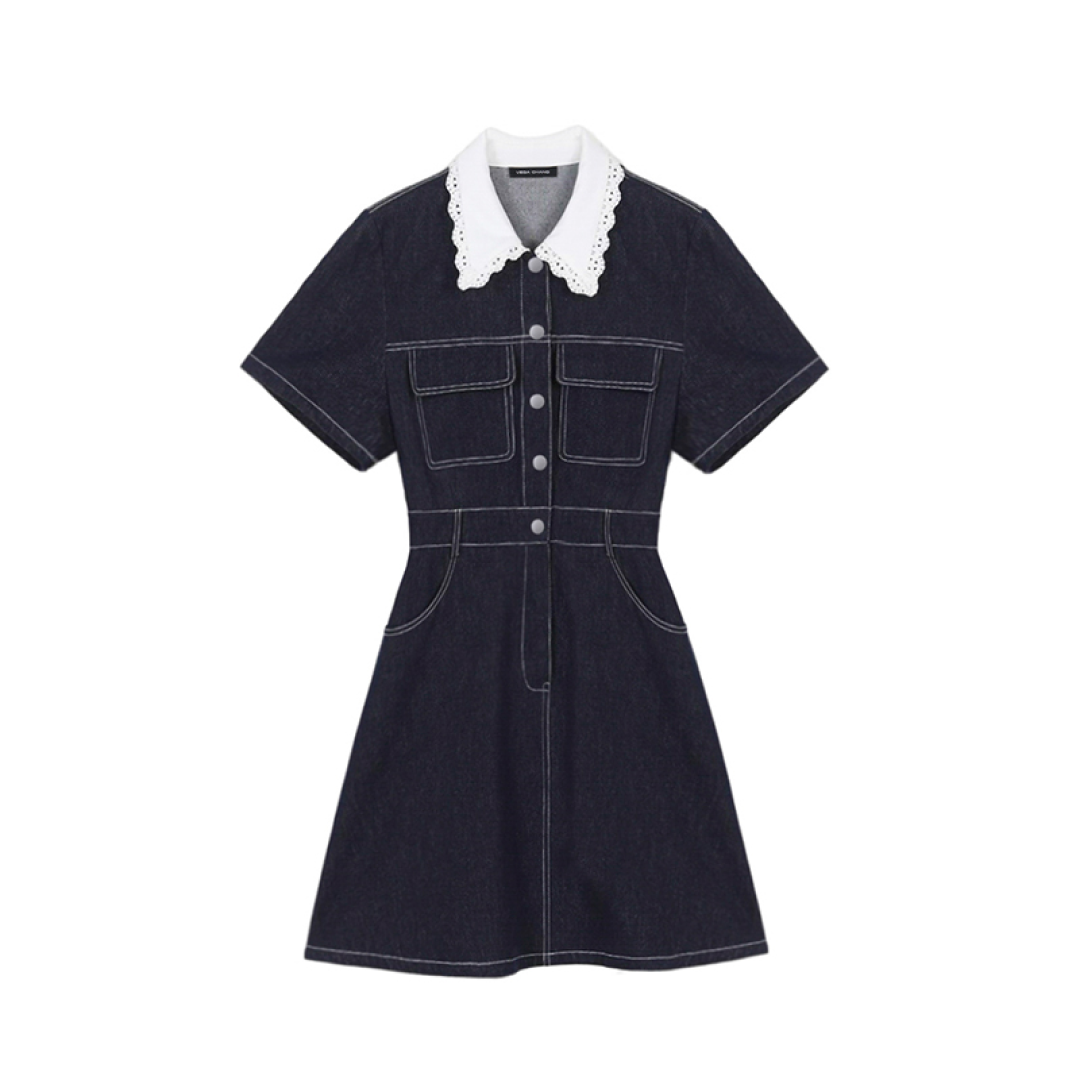 Waist Shape Denim Dress - chiclara