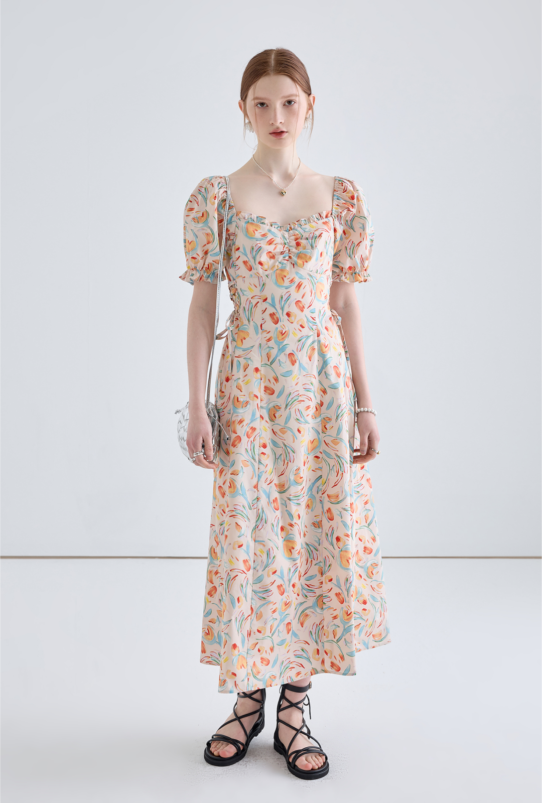 Bubble Sleeve Flower Dress - chiclara