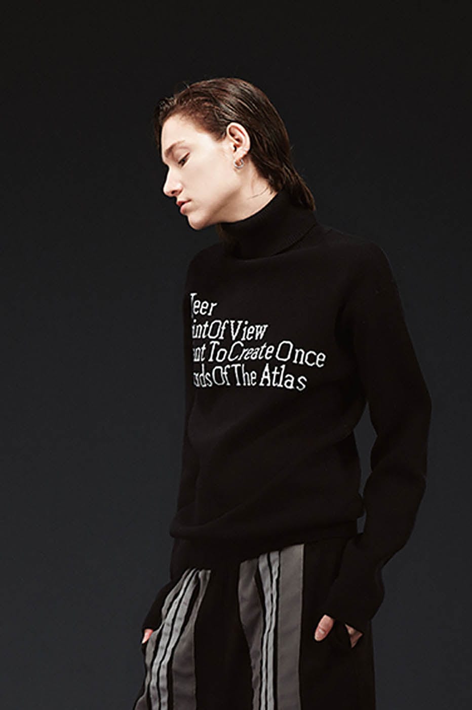 Black Text Turtleneck Sweater