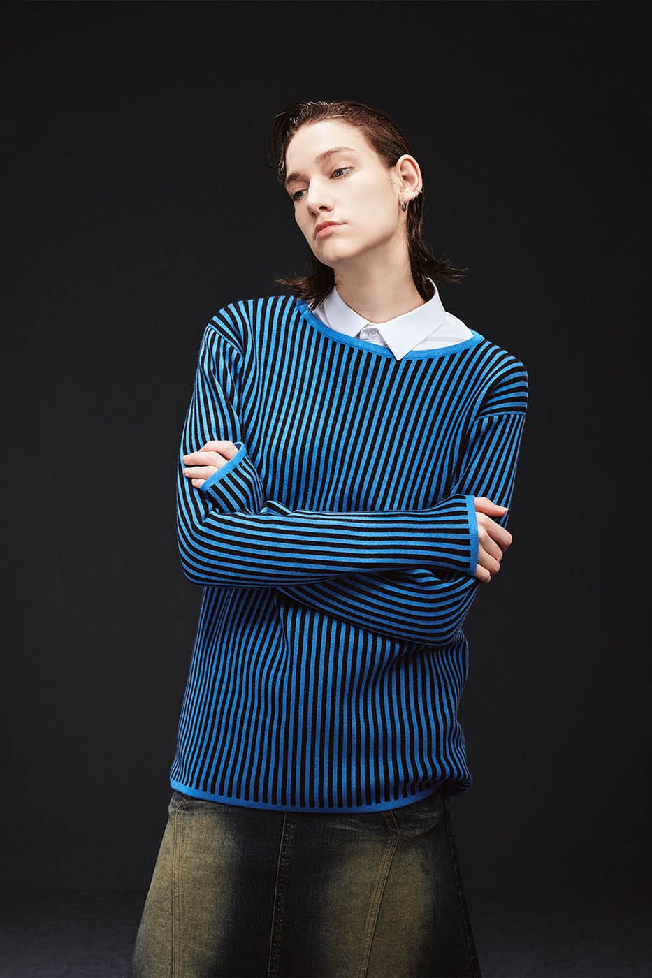 Blue Striped Knit Sweater