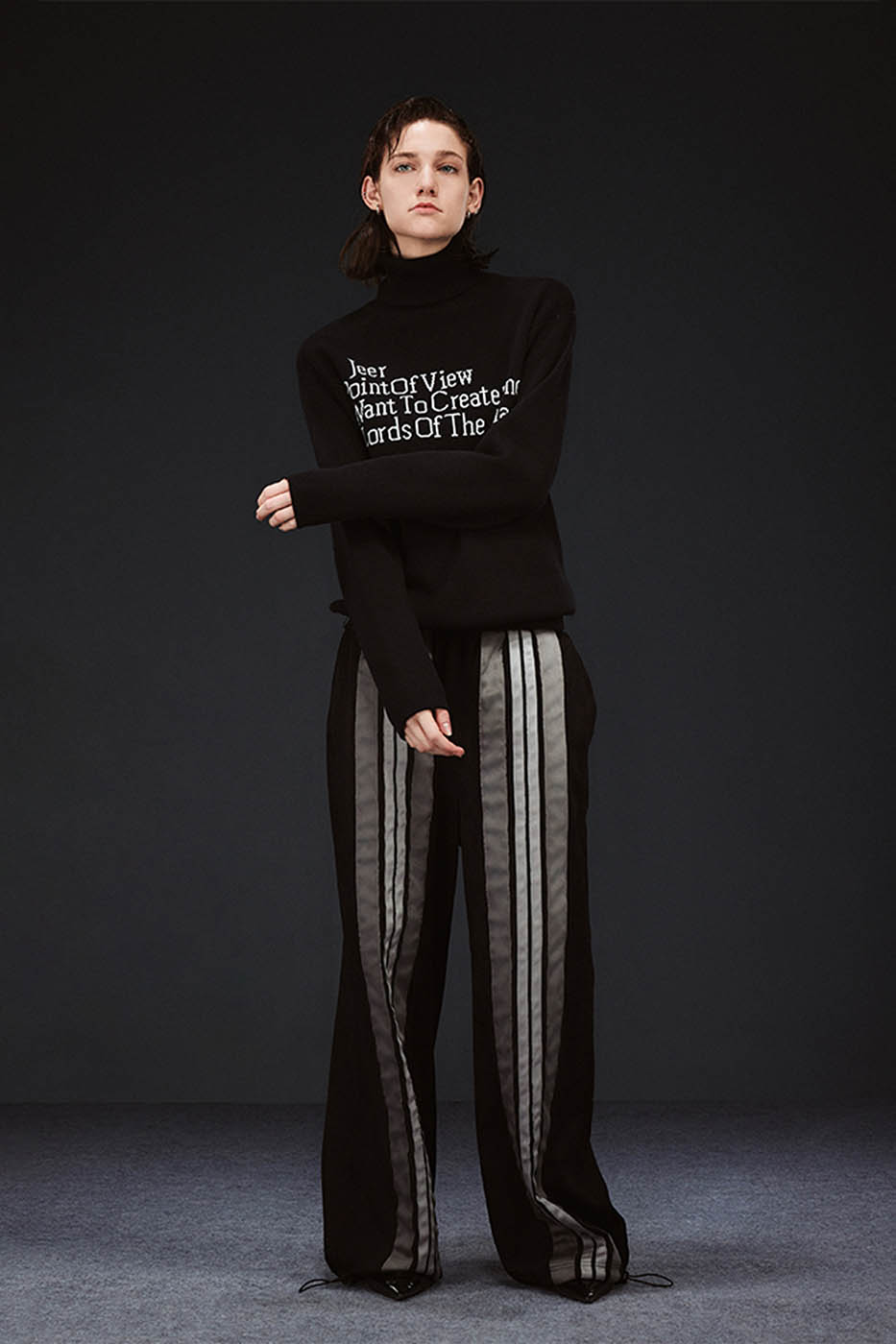 Black Text Turtleneck Sweater