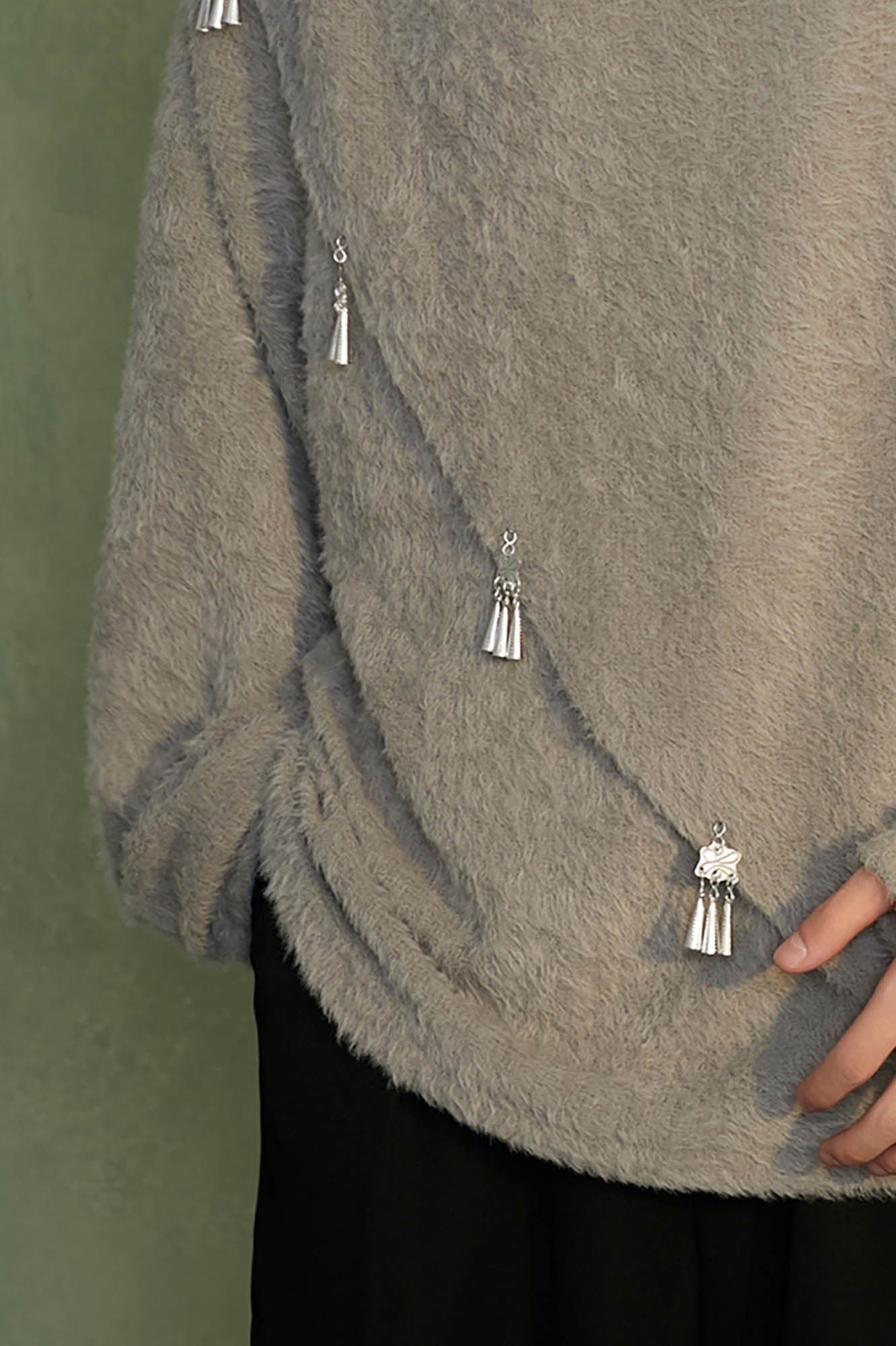 Crystal Tassel Plush Sweater