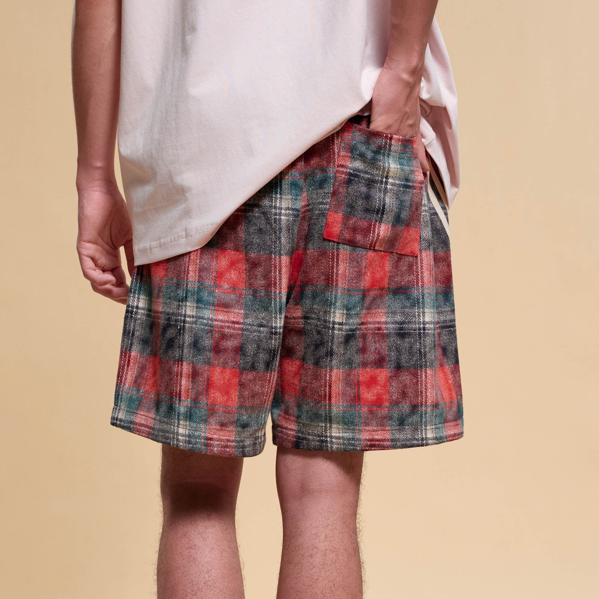 Plaid Drawstring Track Shorts