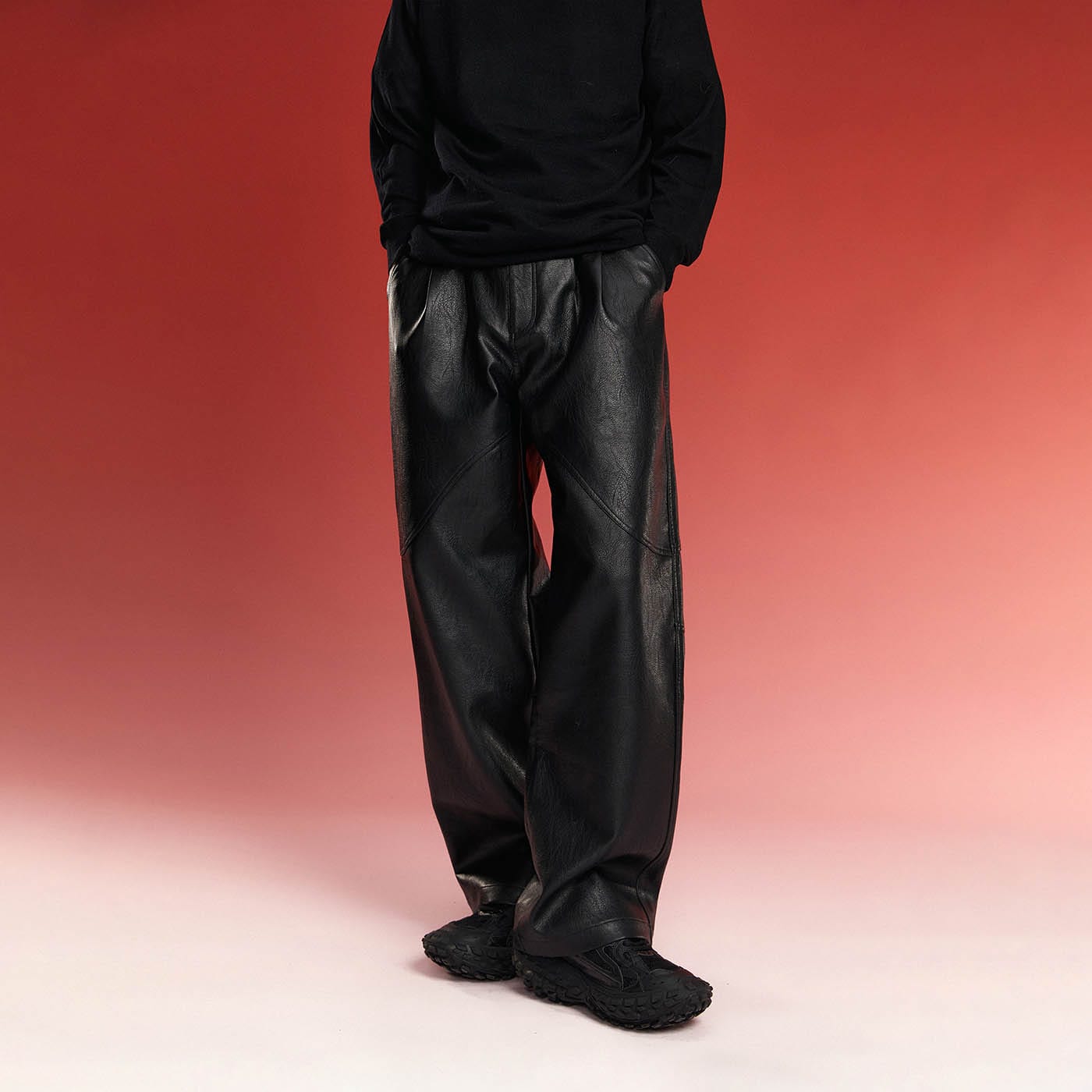 Spliced Faux Leather Pants