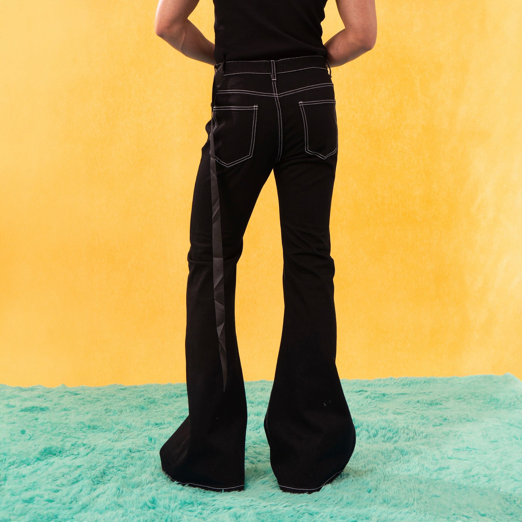 Black Flared Jeans with Contrast White Stitching