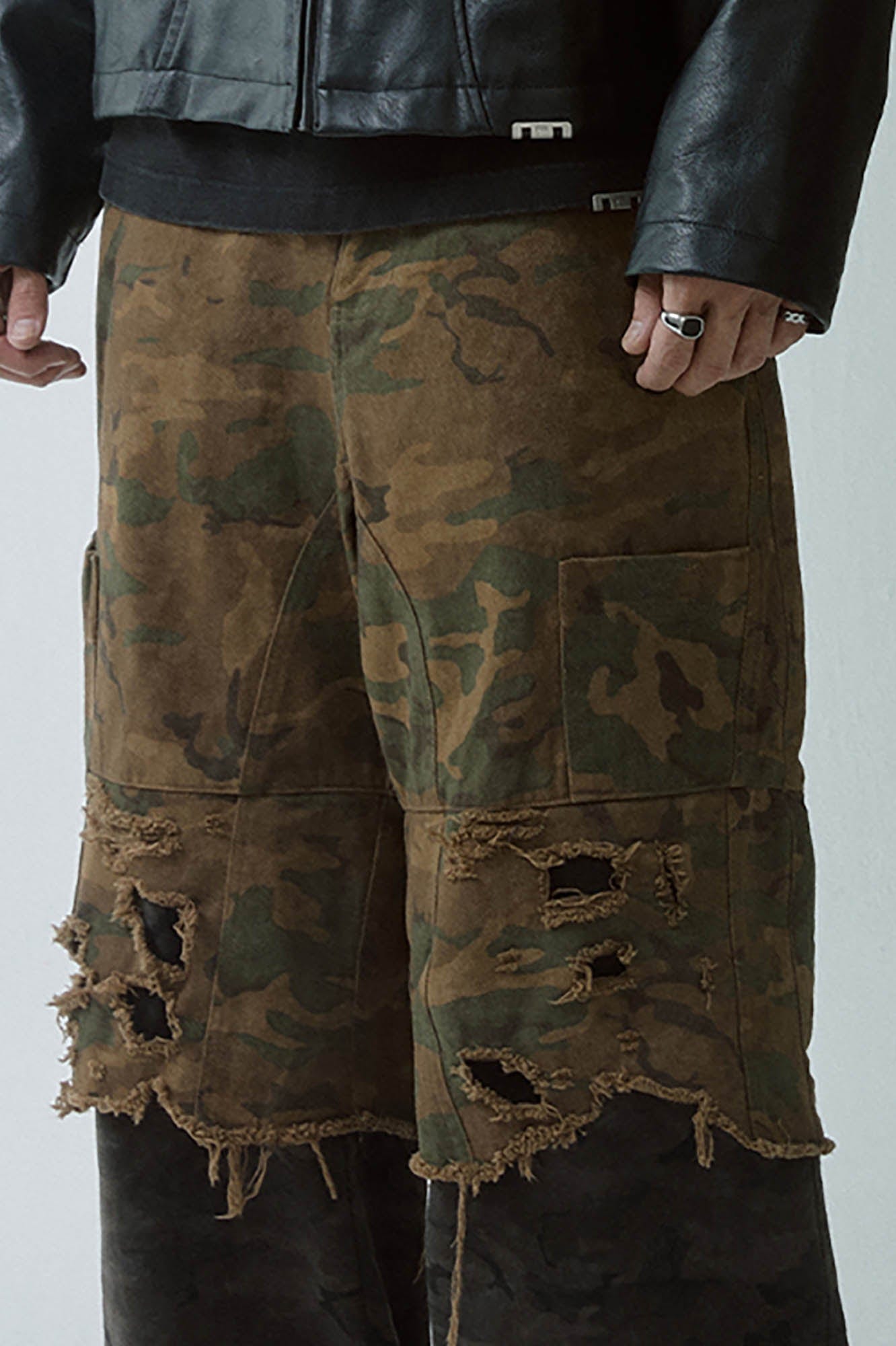 Distressed Camo Panel Pants