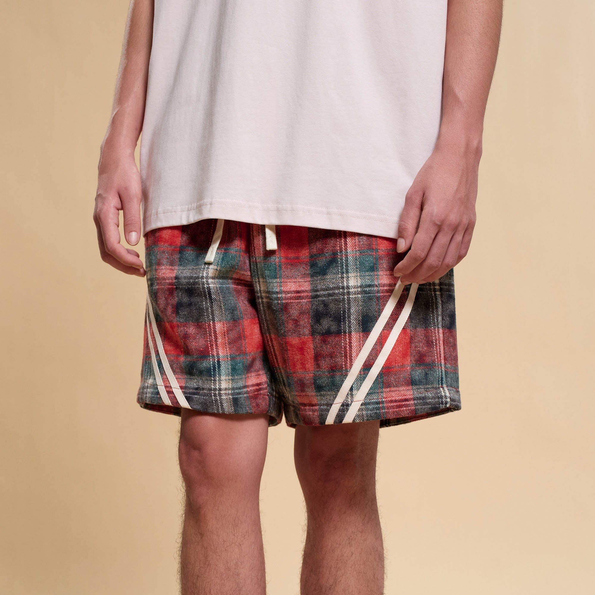 Plaid Drawstring Track Shorts