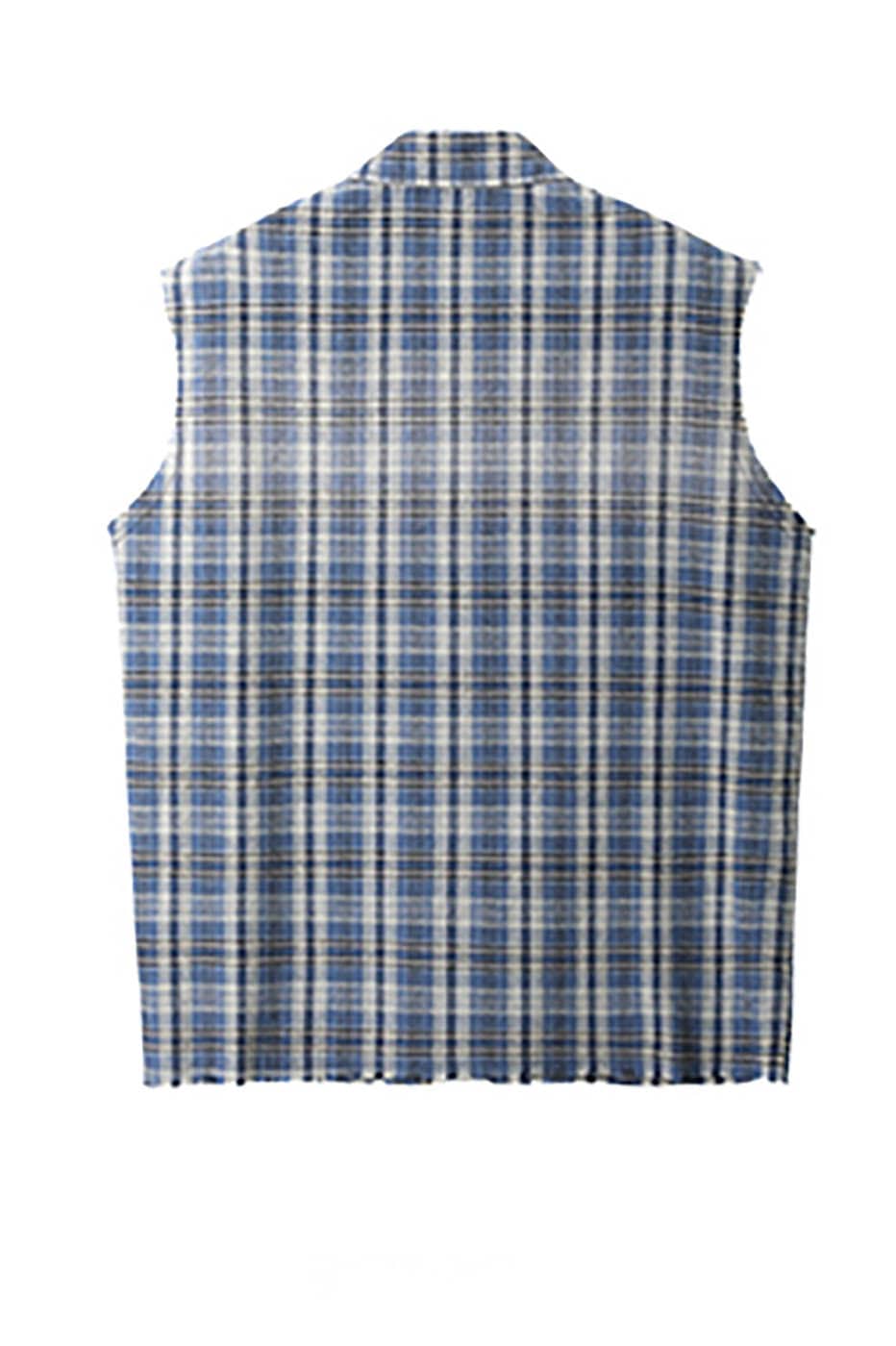 Sleeveless Distressed Plaid Shirt