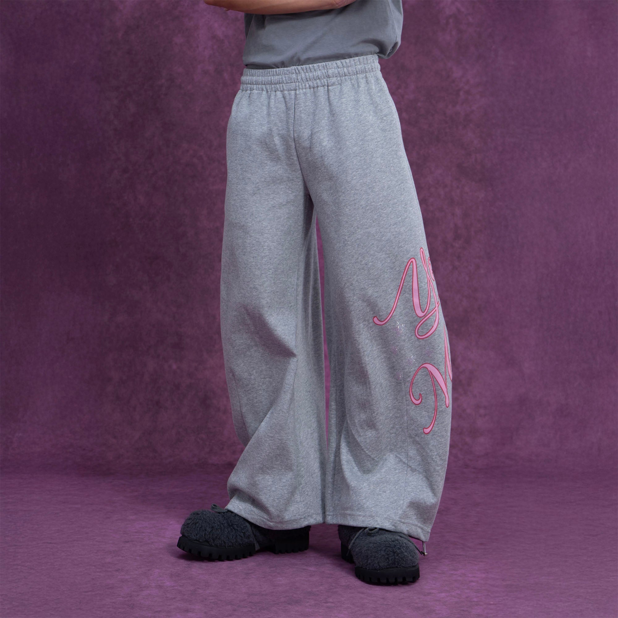 Gray Script Print Sweatpants