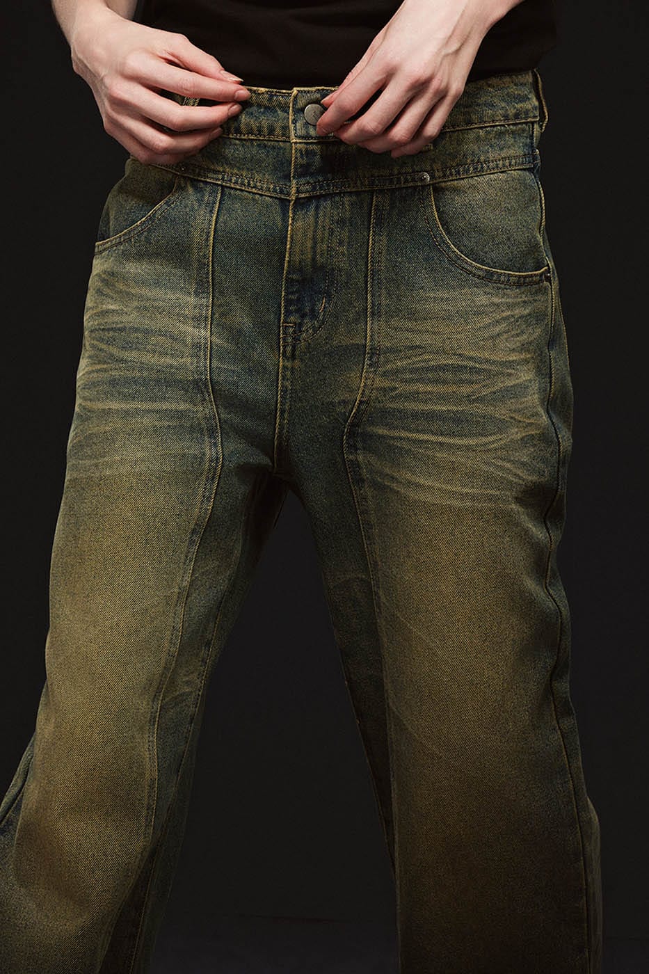 Crinkled Washed Wide Jeans