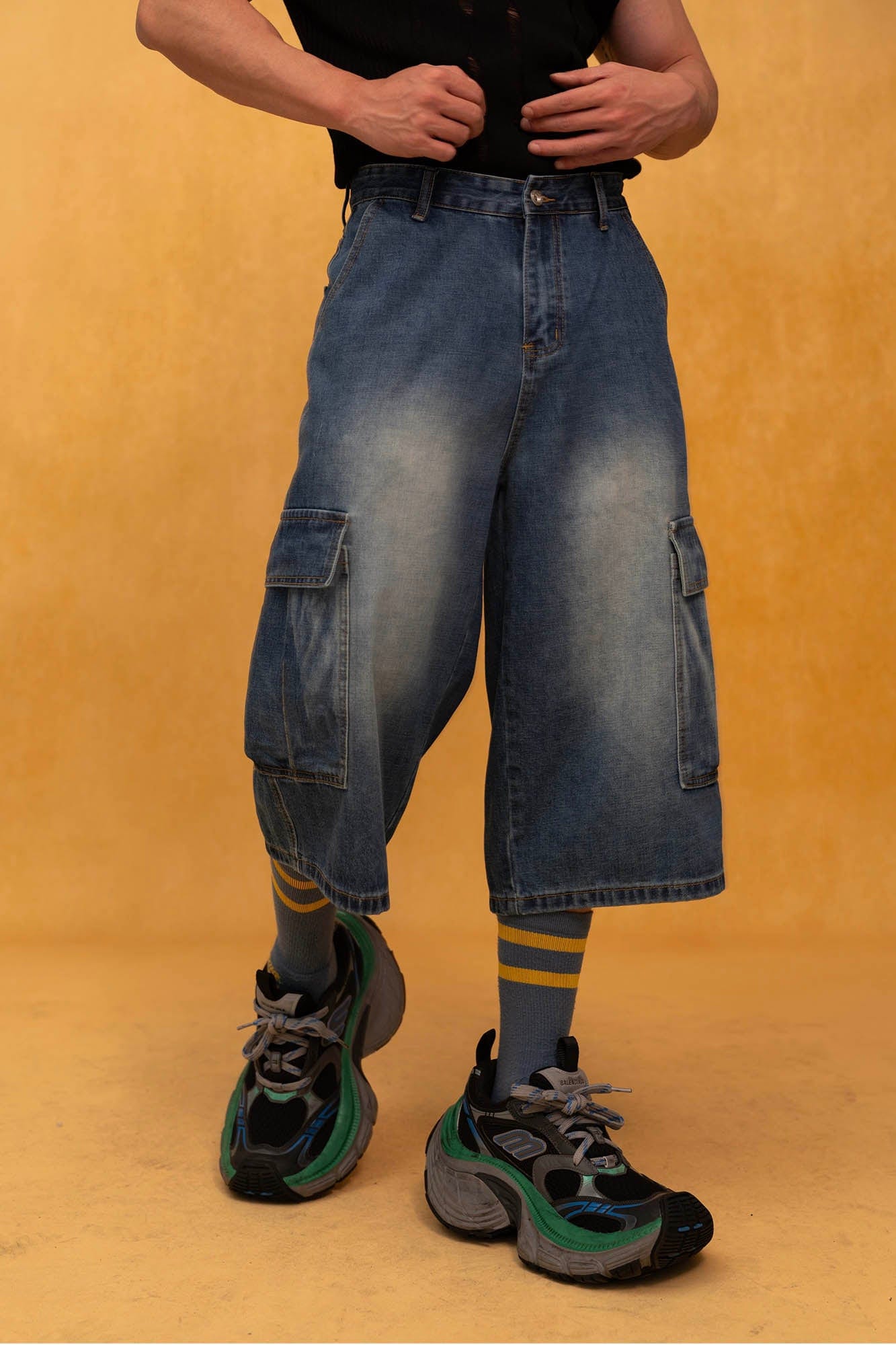 Baggy Denim Cargo Shorts