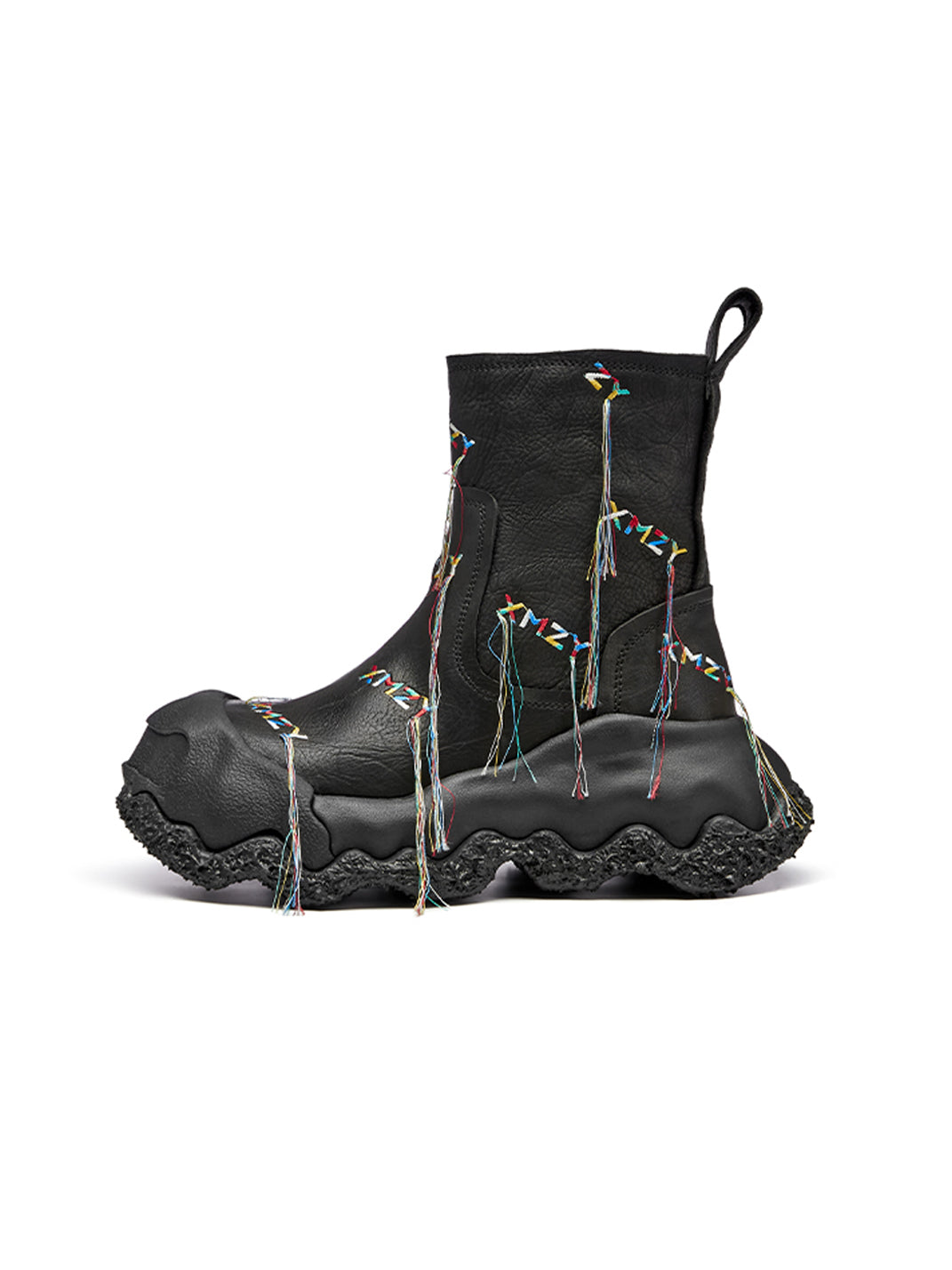 "geometric Planet" Western Fringed Ankle Boots Black