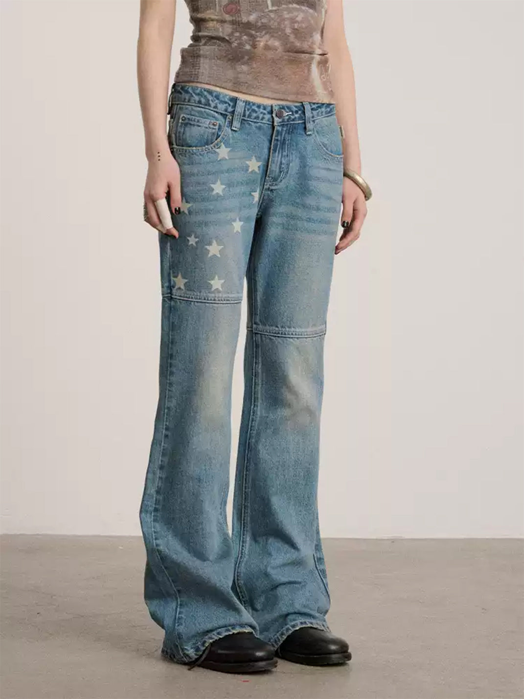 Star Panel Low-Waist Flare Jeans