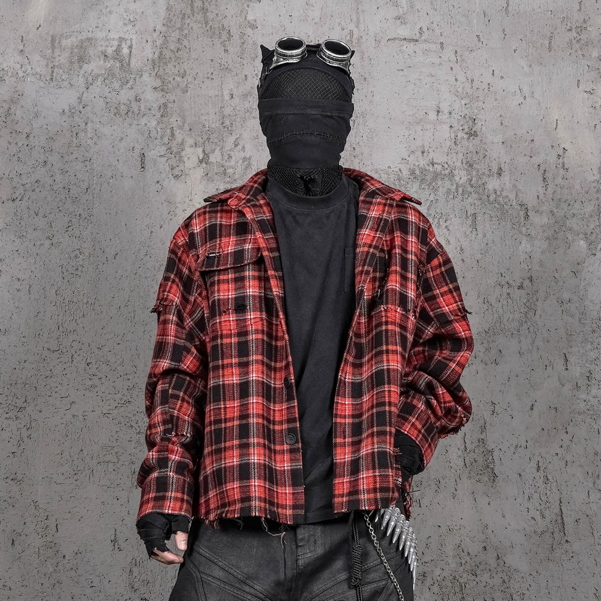 Crimson Distressed Plaid Flannel Shirt