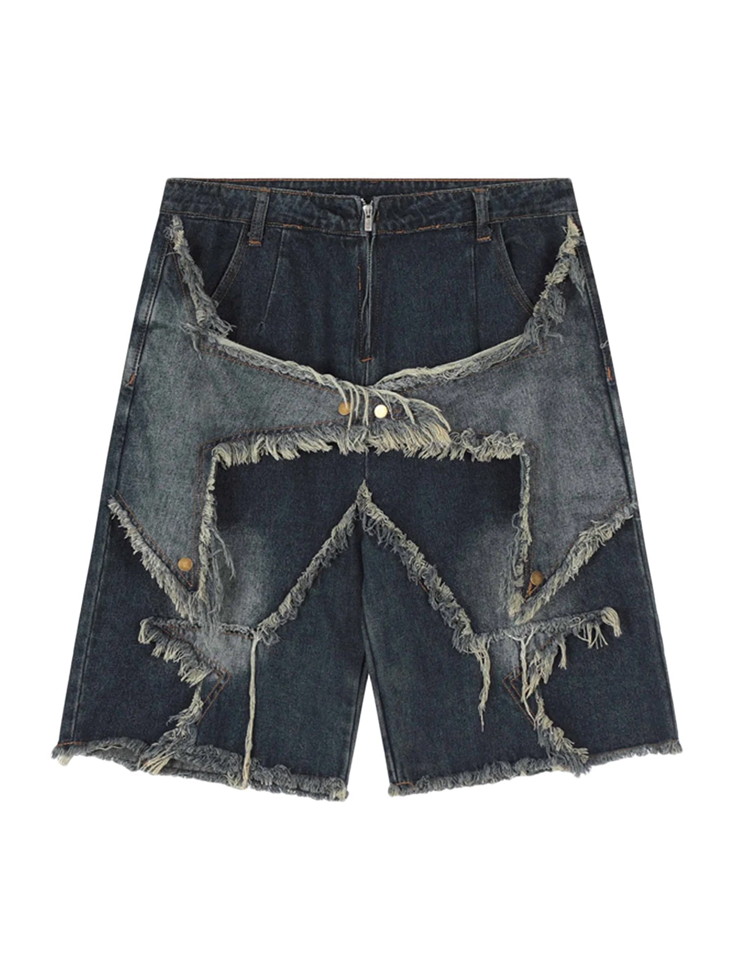 Star Patch Denim Shorts with Fringe