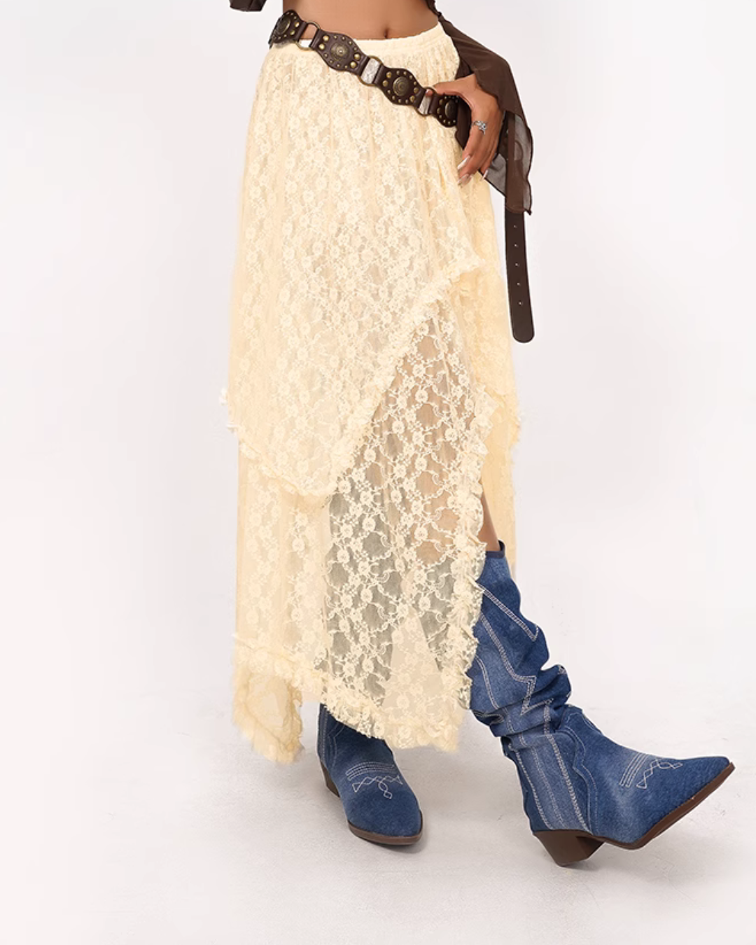 Nico Molly Bohemian Lace Maxi Skirt - Cream (Women's)