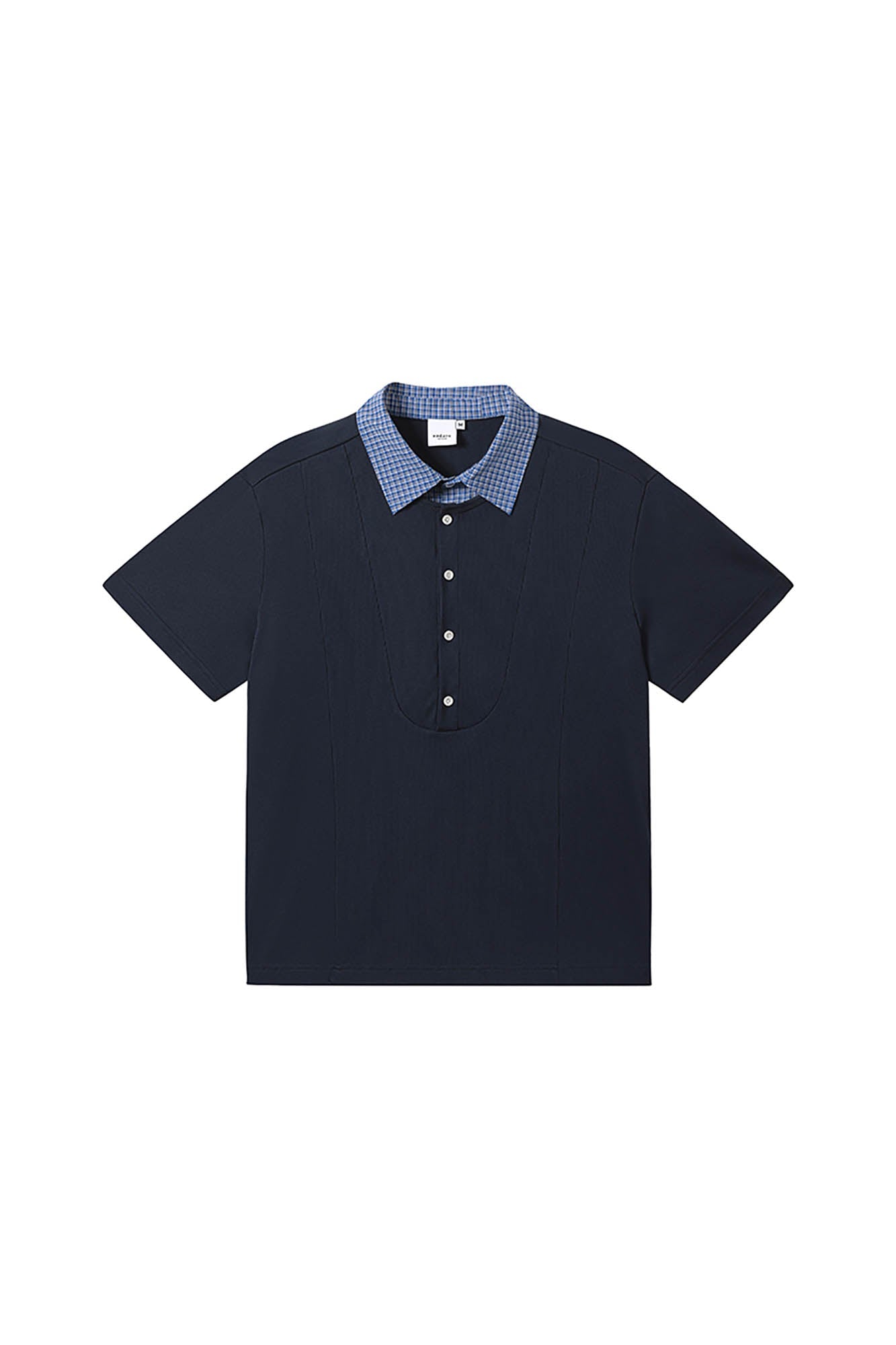 Navy Polo Shirt with Gingham Collar