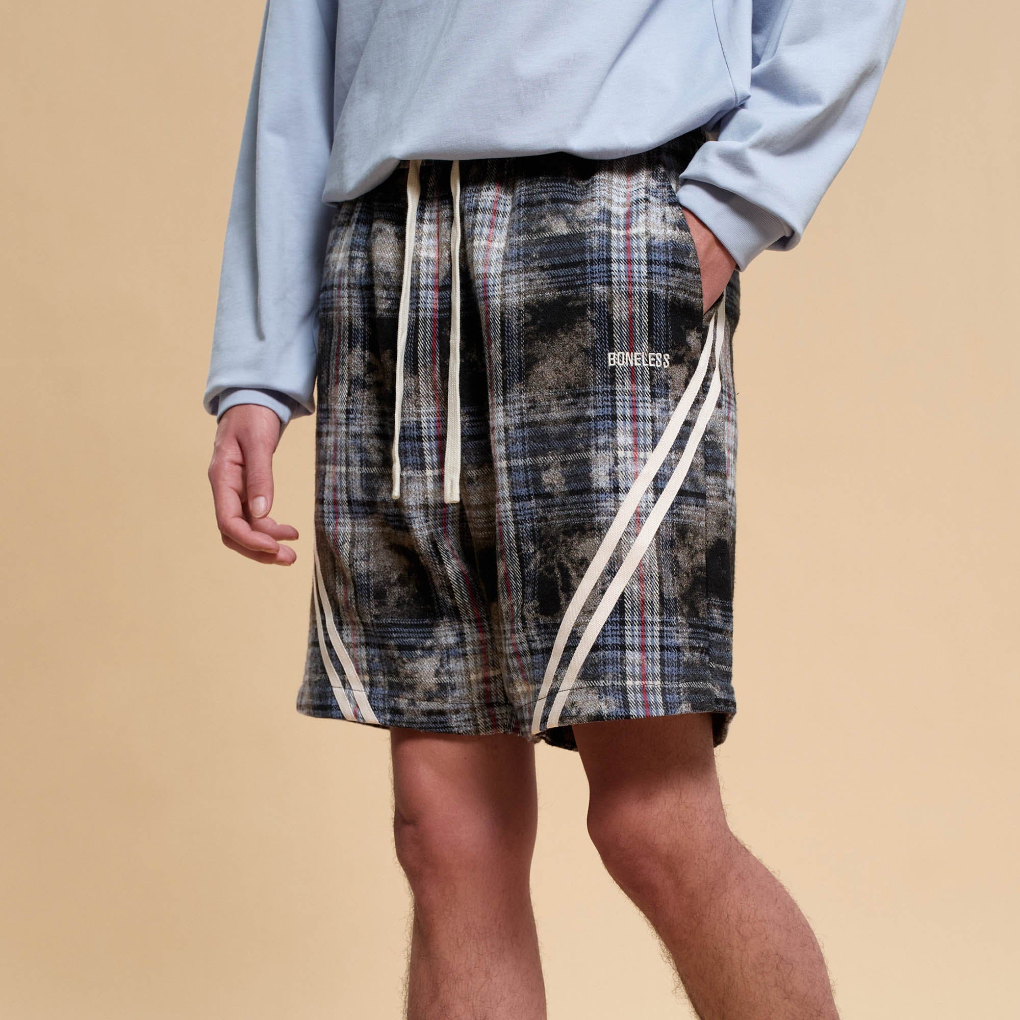 Plaid Drawstring Track Shorts