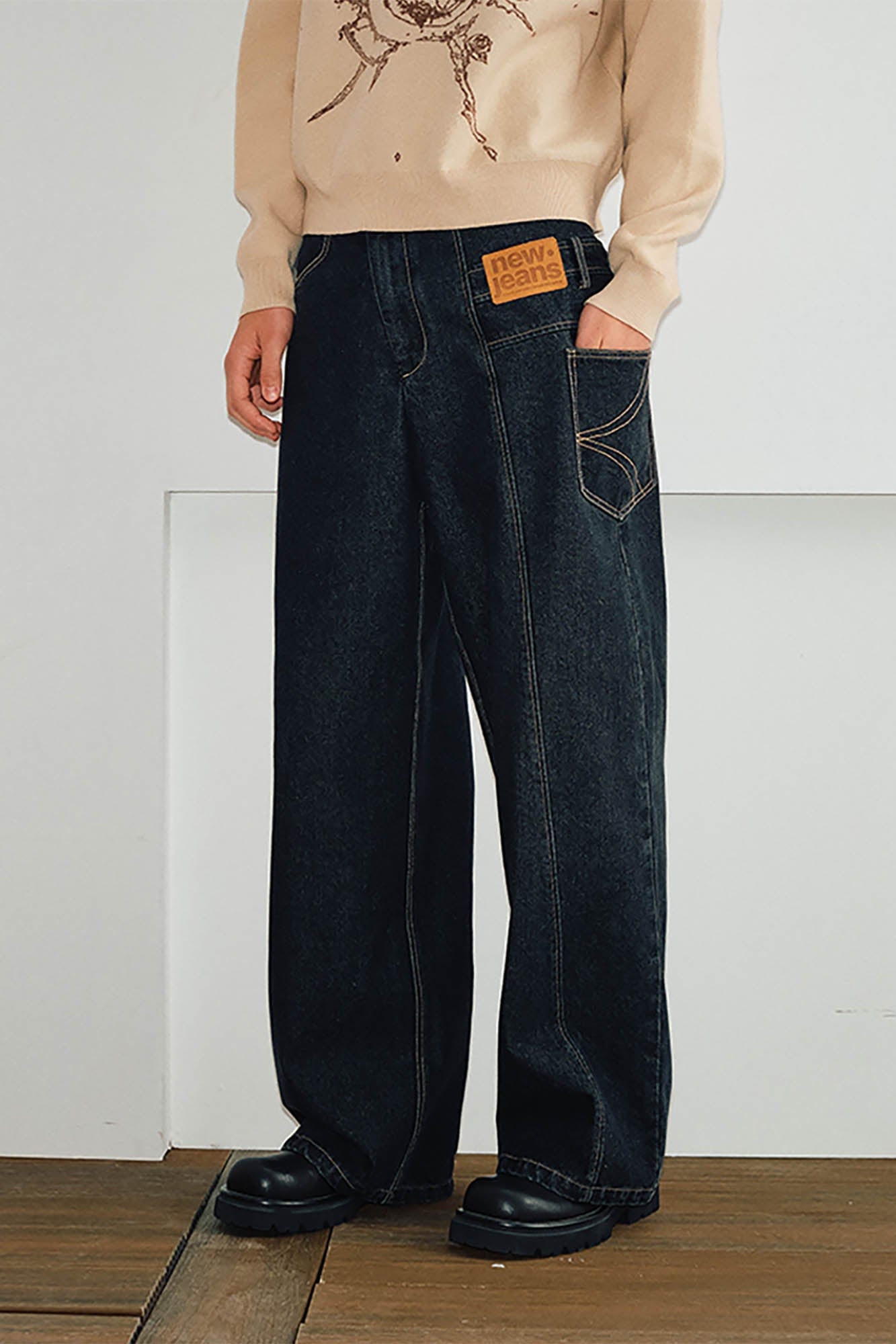 Utility Wide-Leg Dark Wash Jeans