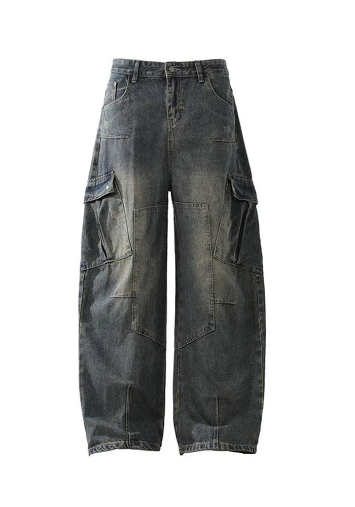 Over-Wide Vintage Washed Cargo Jeans