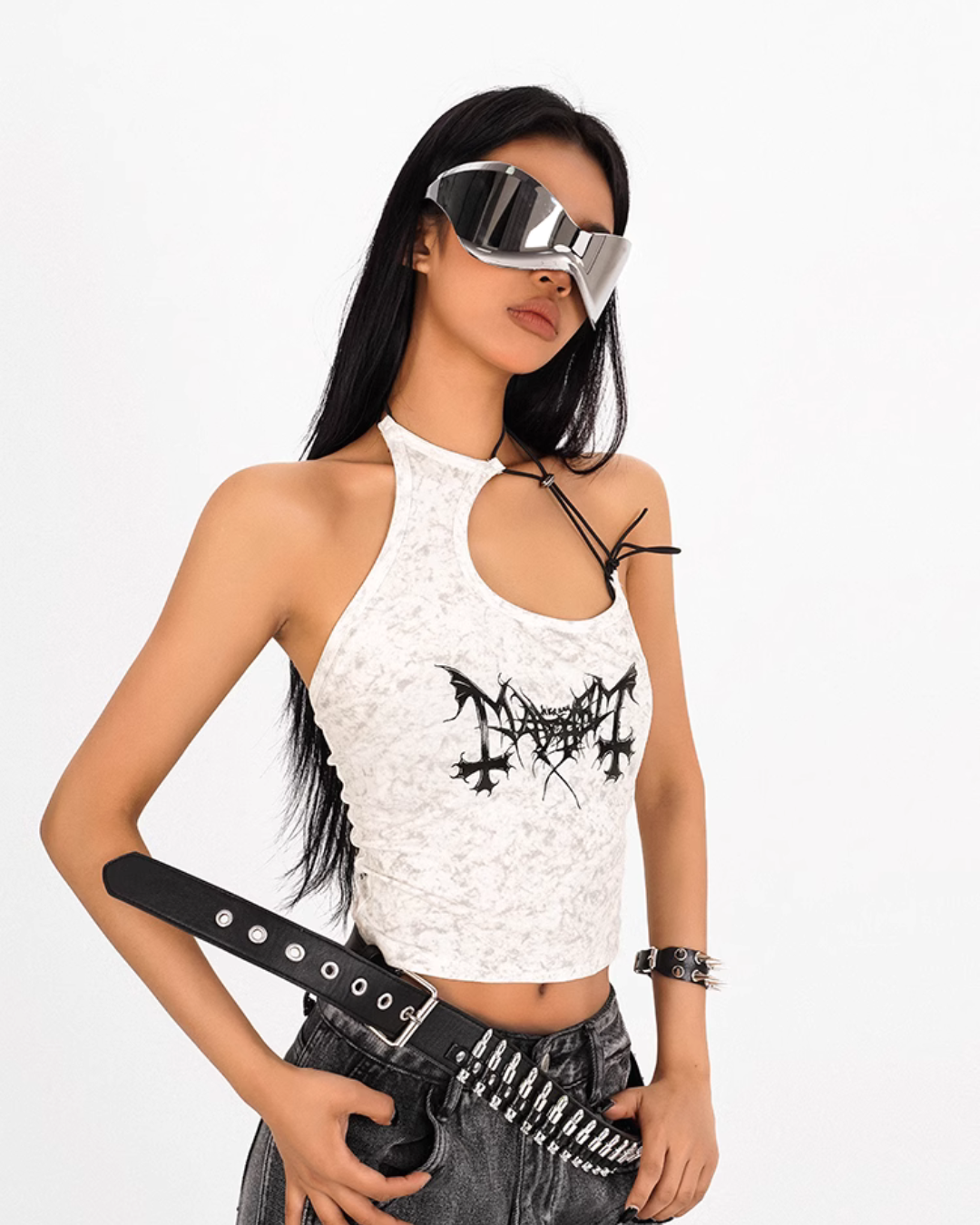 Nico Molly Gothic Metal Band Halter Top - White (Women's)