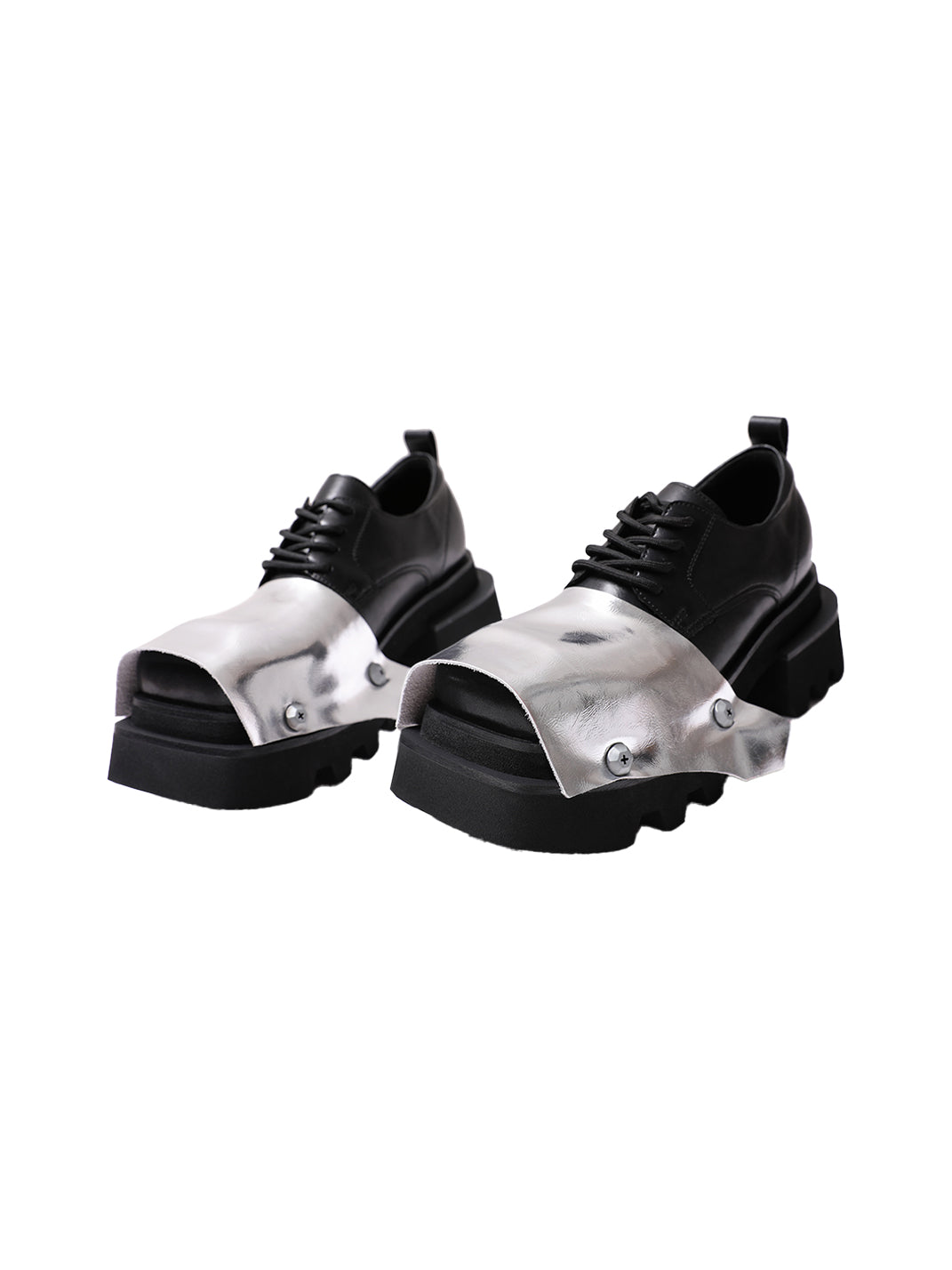 Silver Square-Toe Platform Derby Shoes