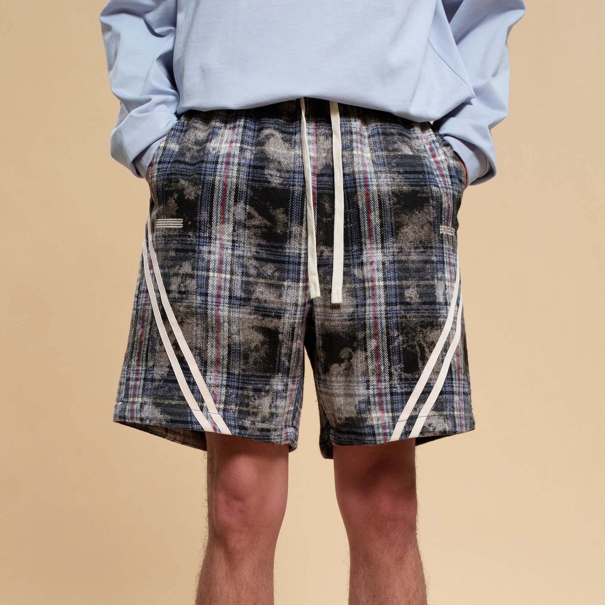 Plaid Drawstring Track Shorts