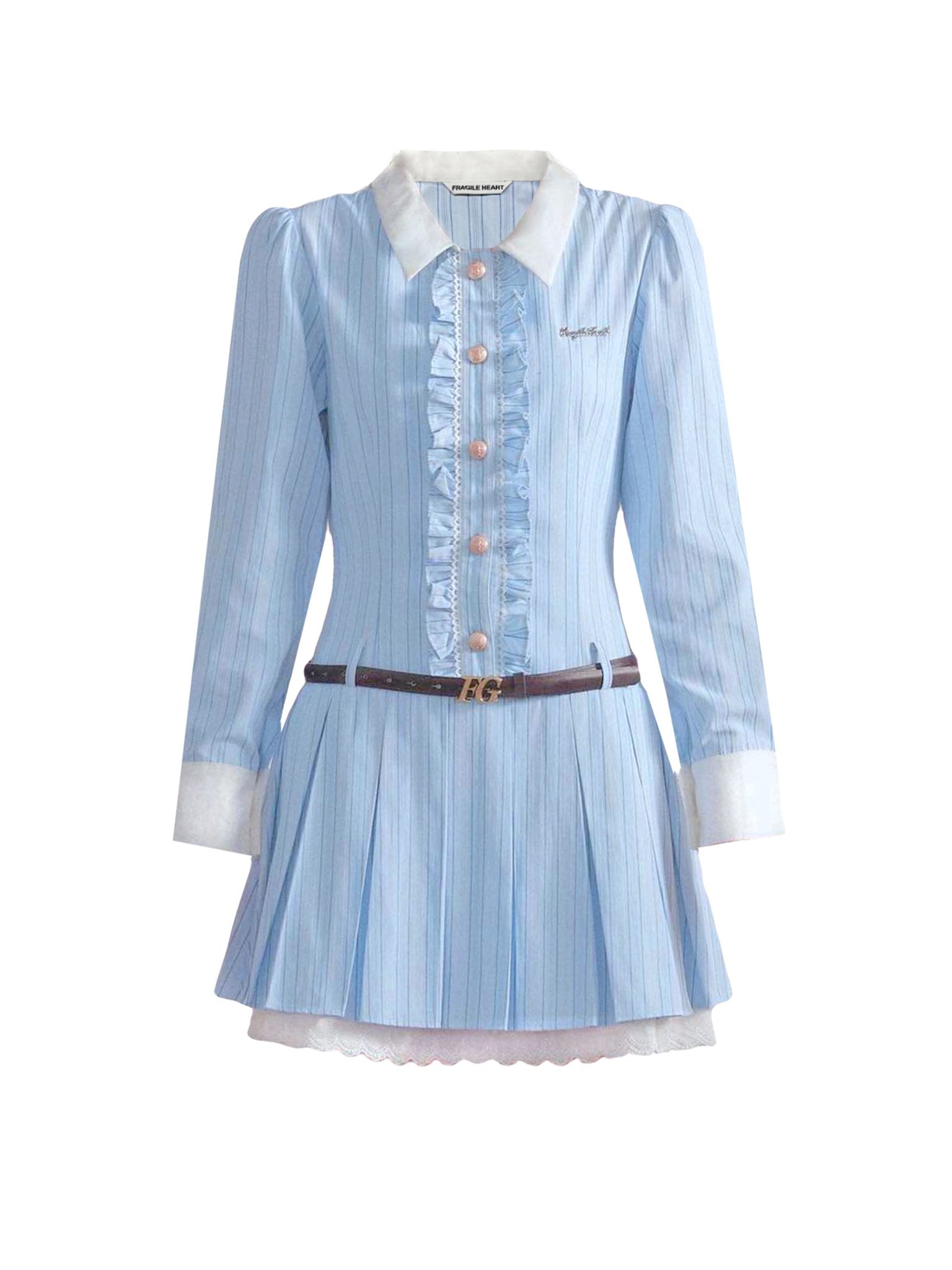 Powder Blue Chiffon Pleated Ruffle Dress - chiclara