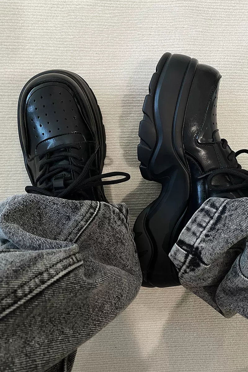 Black Chunky Platform Oxford Shoes