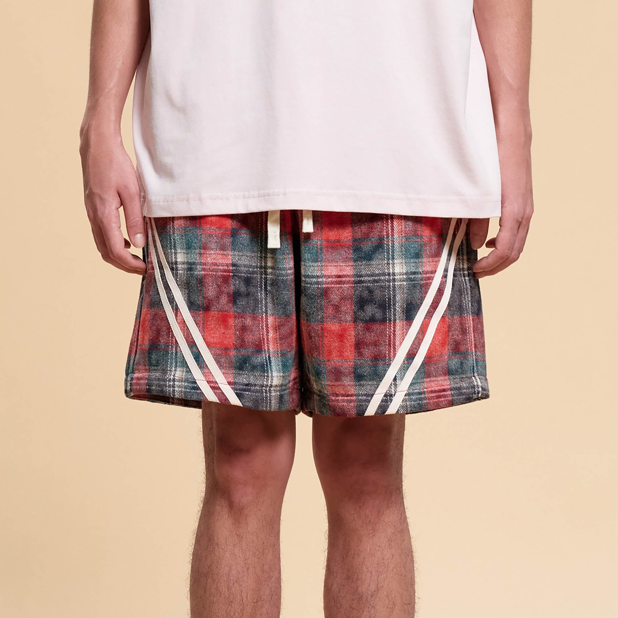 Plaid Drawstring Track Shorts