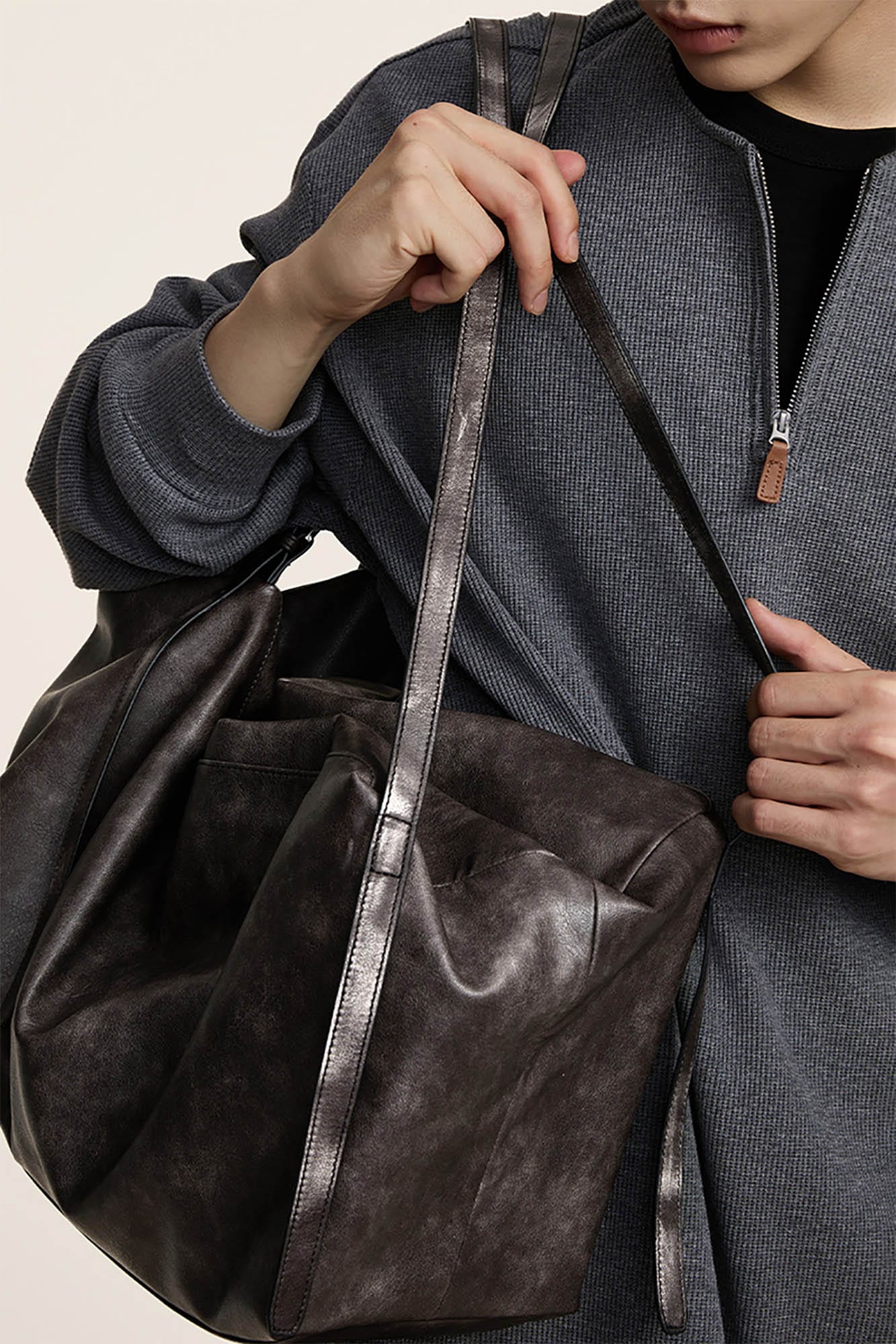 Distressed Leather Hobo Bag