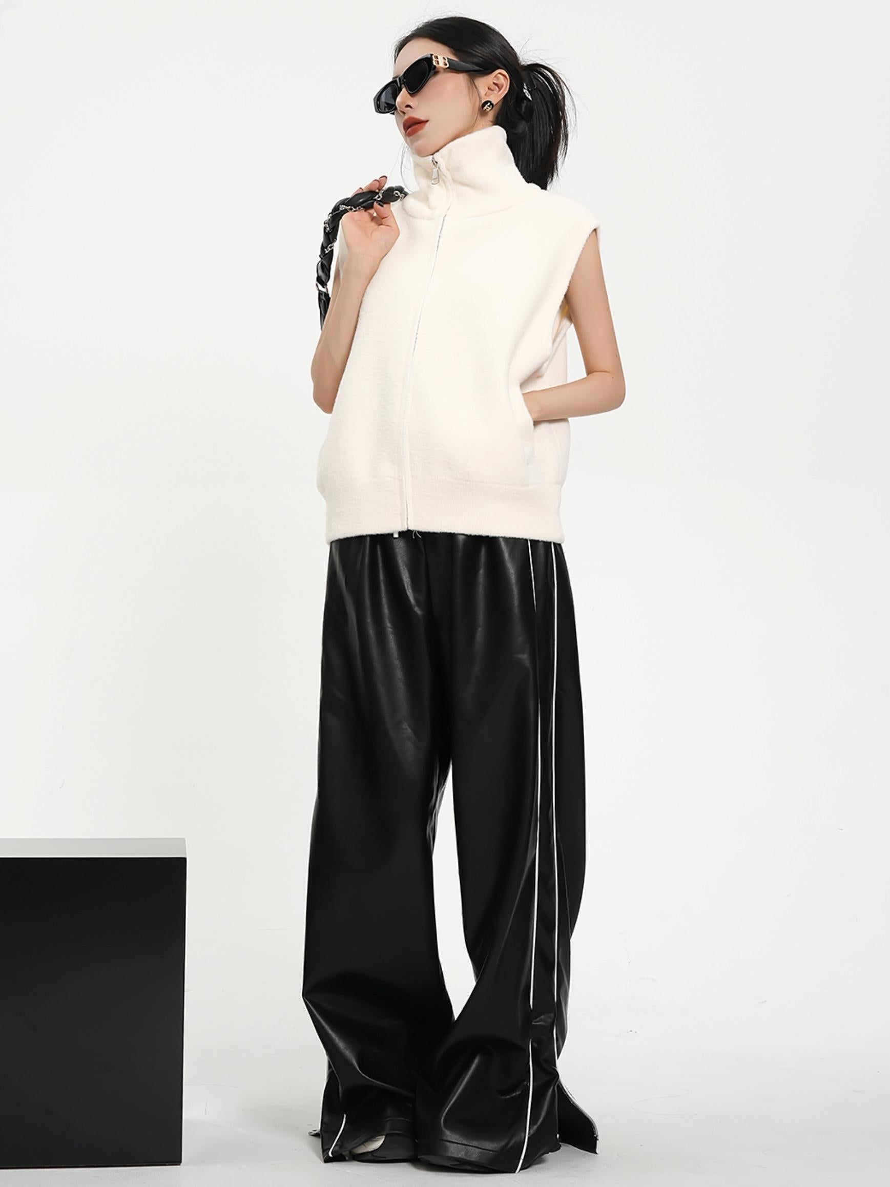 Luxe Satin-Look Drawstring Pants - Wide Leg Striped Track Bottoms