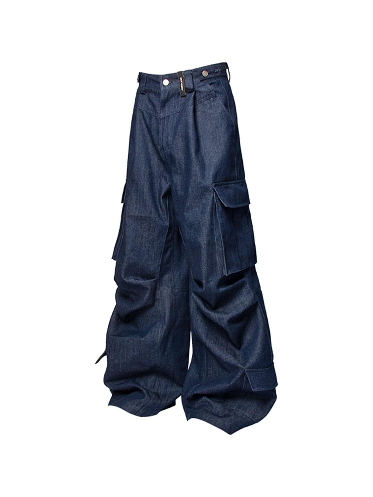 Jeans de cargaison de la jambe large de grandes poches à large