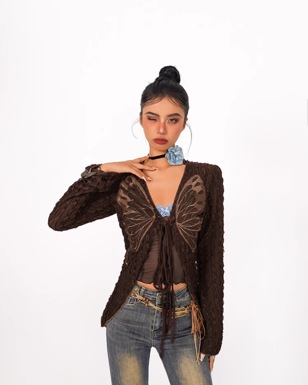 Nico Molly Bohemian Butterfly Crop Top - Brown (Women's)