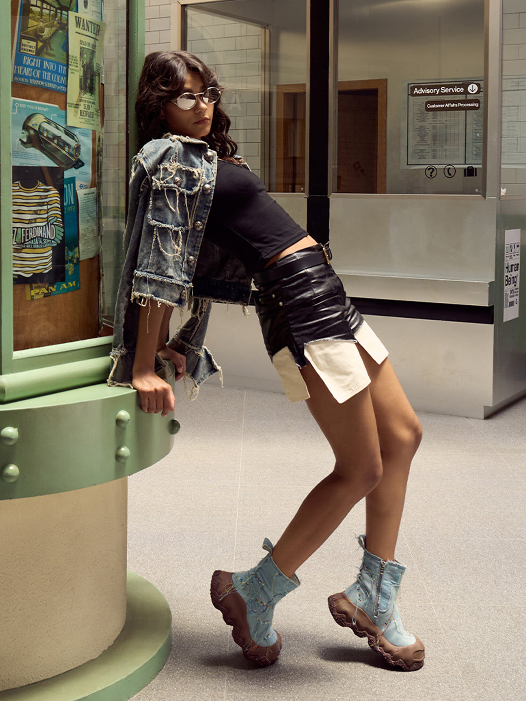 "geometric Planet" Western Fringed Ankle Boots Denim Blue
