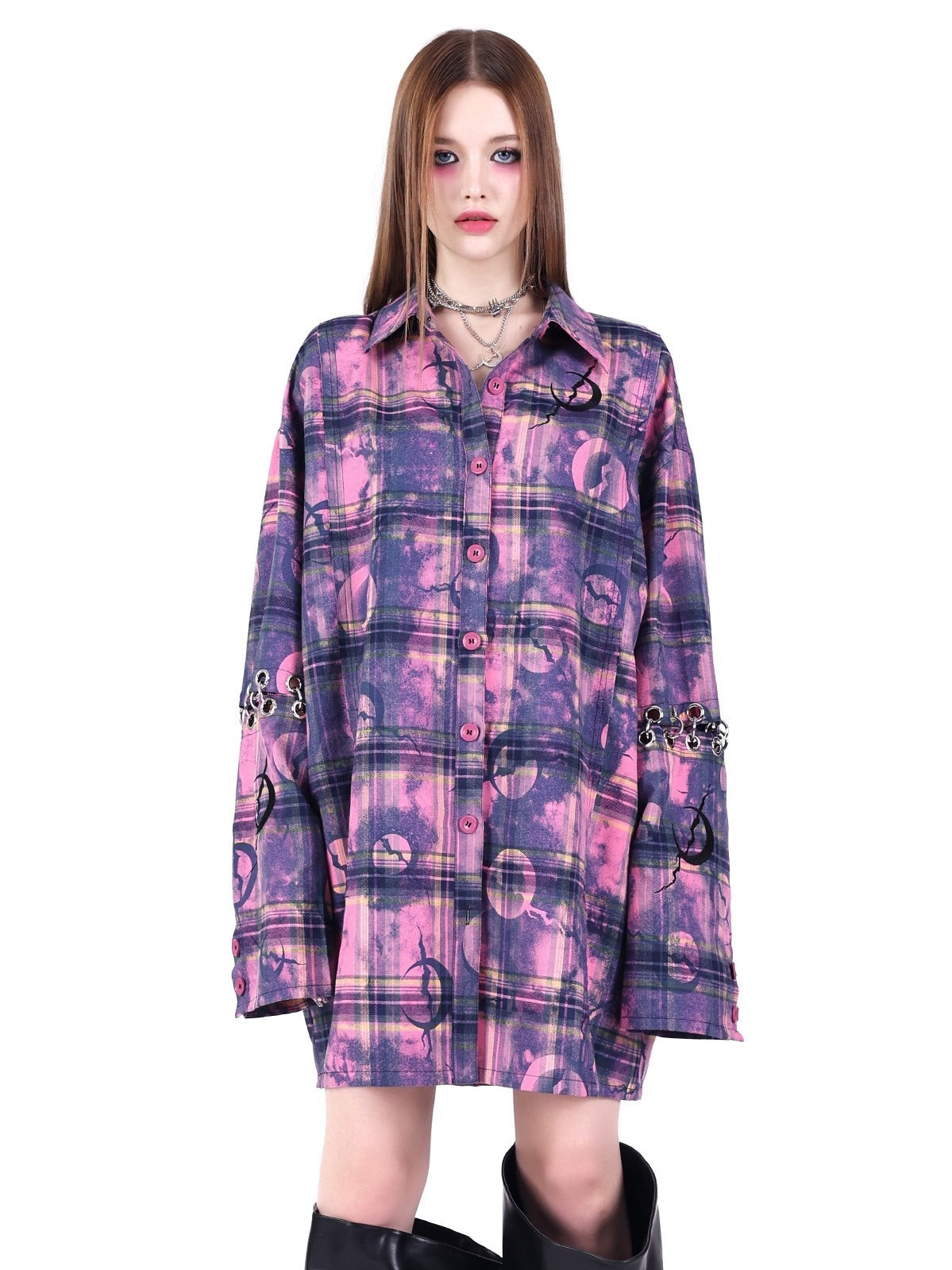 PINKSPINK Cosmic Grunge Oversized Flannel - Purple/Pink