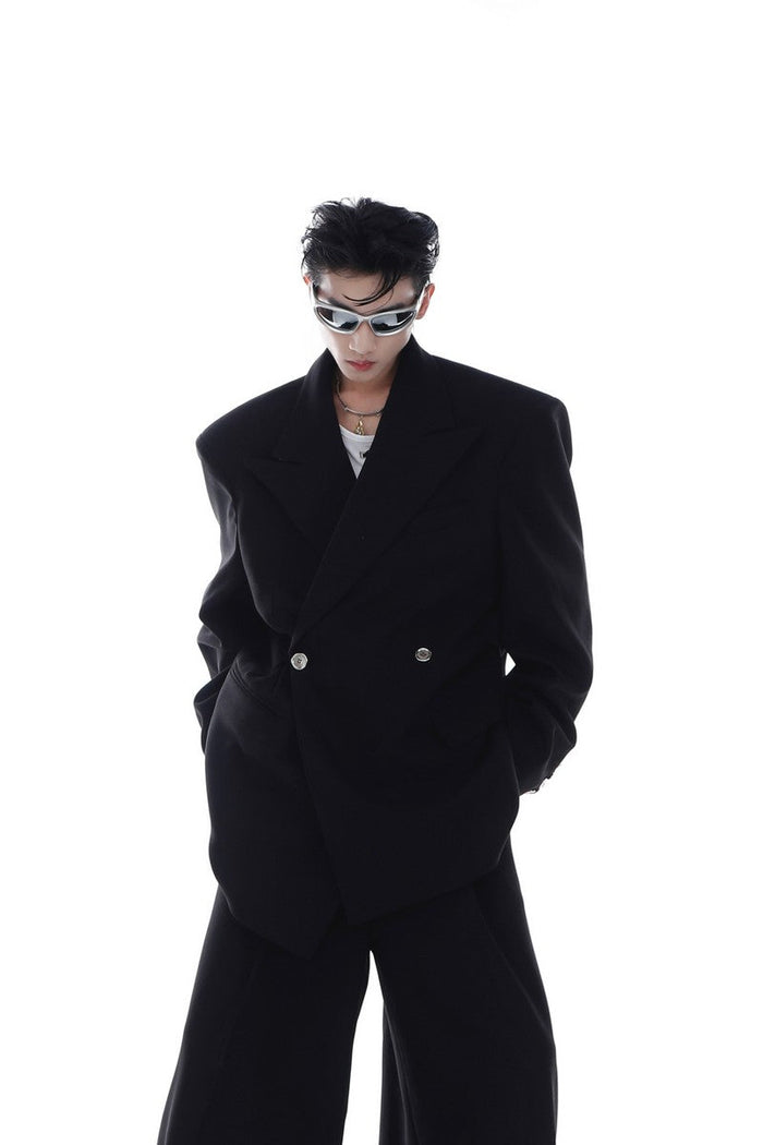 Suede loose-fitting suit jacket