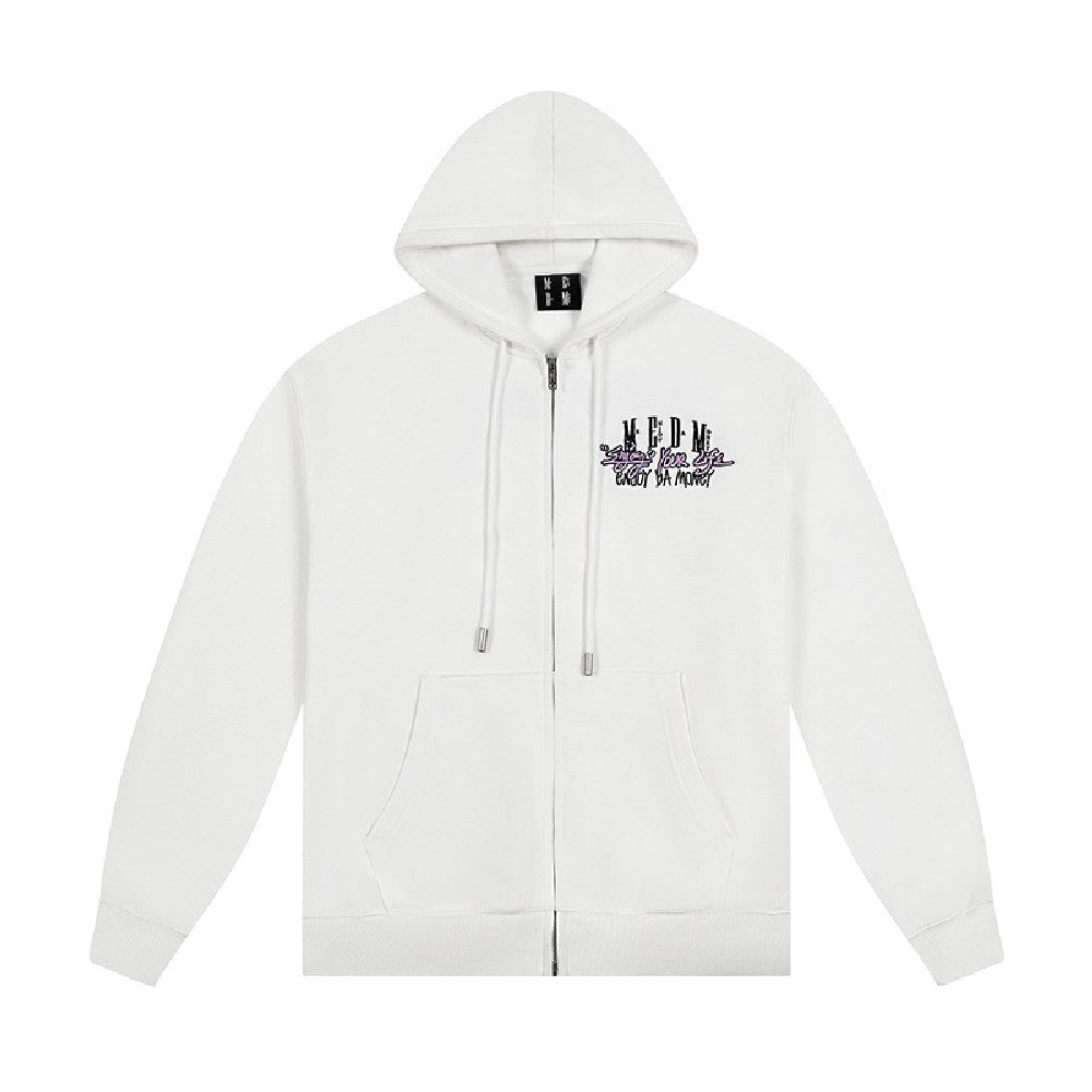 Zip-Up Hoodie with Enjoy Your Life Print - chiclara