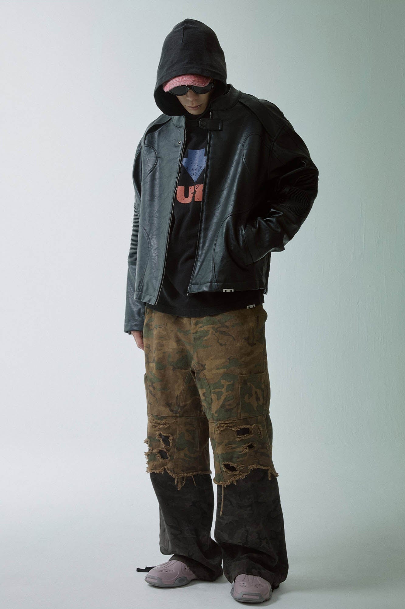 Distressed Camo Panel Pants