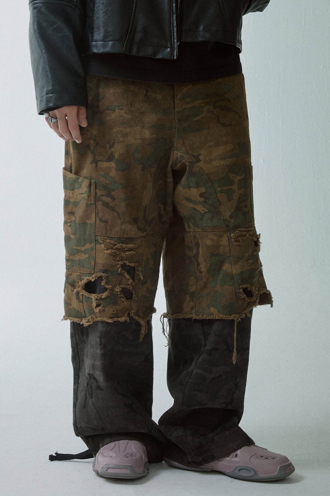 Distressed Camo Panel Pants